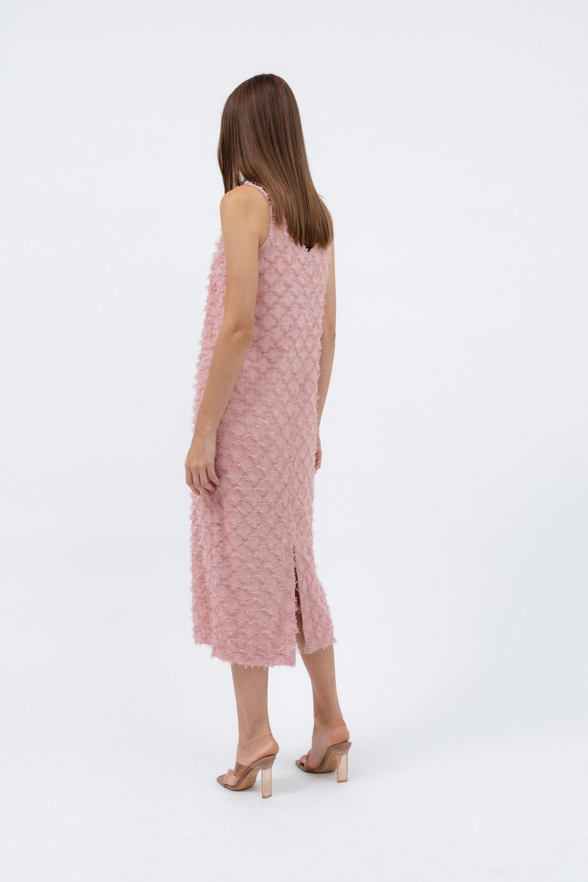 ROSE PINK TEXTURED MIDI DRESS