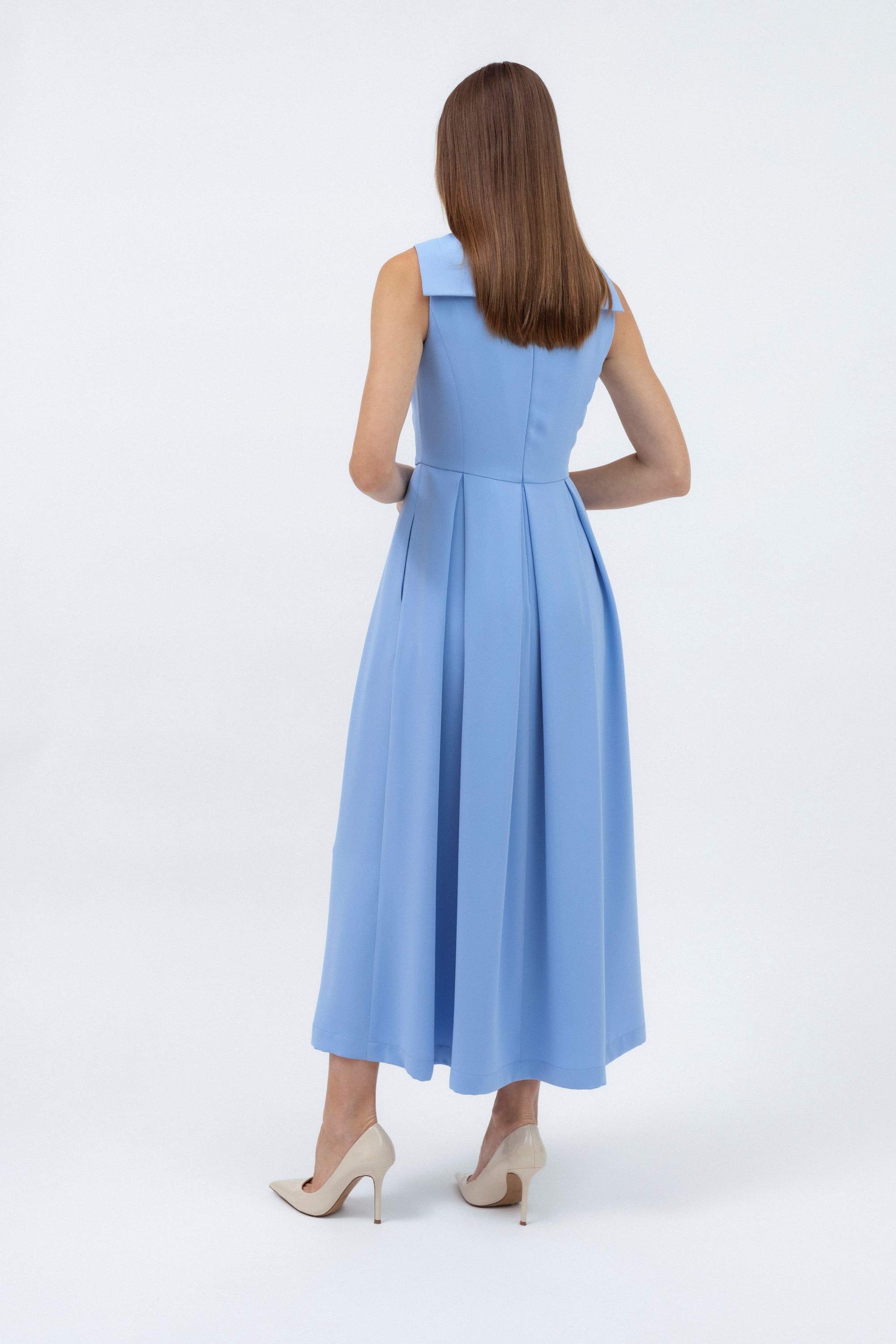 blue dress for baby girl Blue Taffeta Square Neck Sleeveless A-Line Midi Dress main image 0