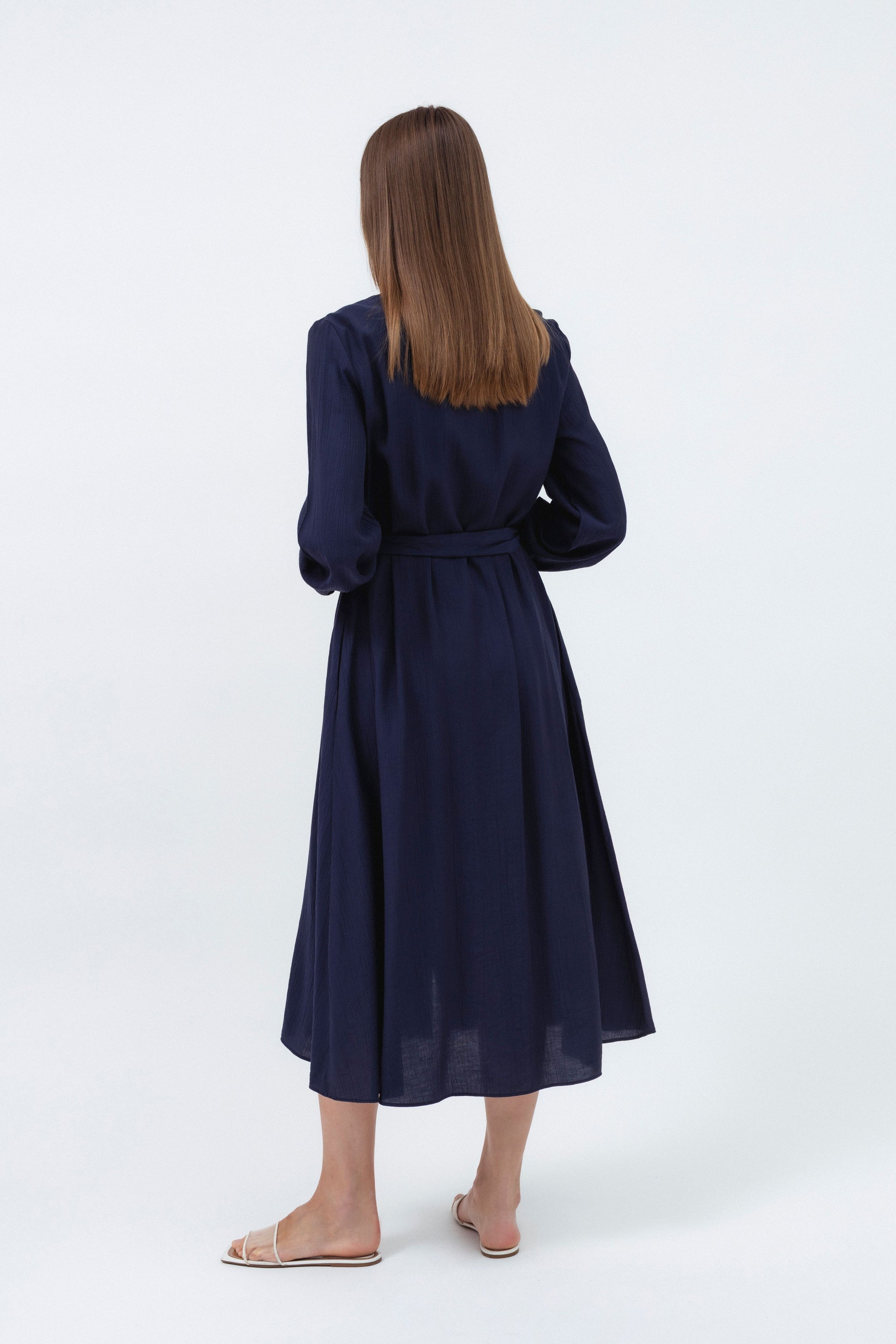 NAVY SHIRT DRESS WITH BELT