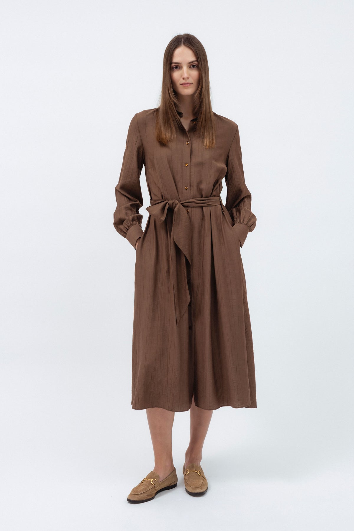 brown shirt dress women WITH BELT Blue Stripe Strappy Maxi Bright inspired charm print – Size:30Waist