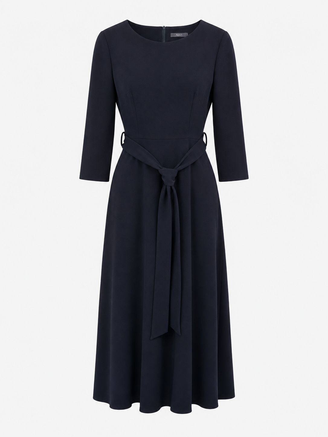 NAVY MIDI DRESS WITH TIE BELT