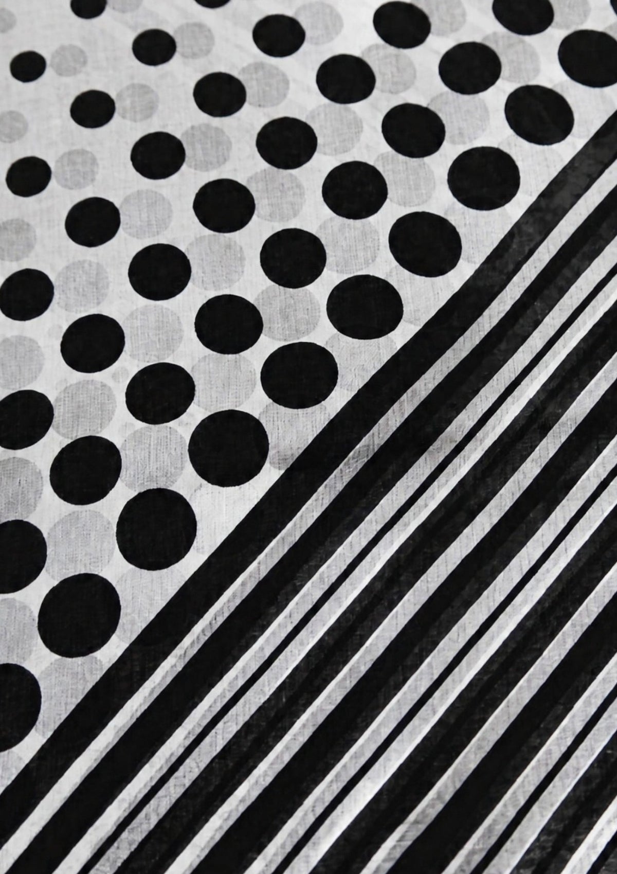 BLACK AND WHITE POLKA DOT &amp; STRIPED SILK SCARF