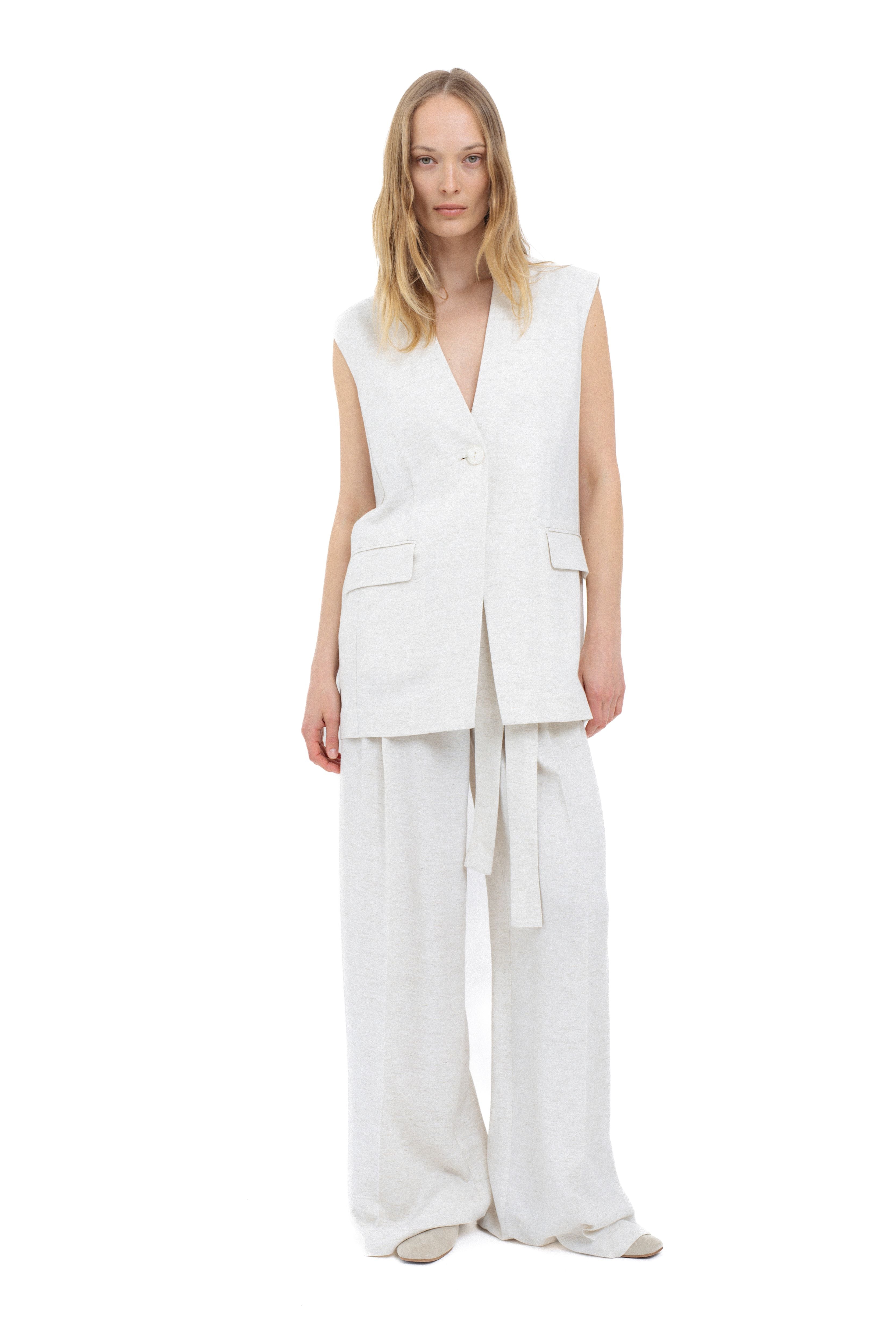 ECRU LONG VEST WITH LINEN – InAvati