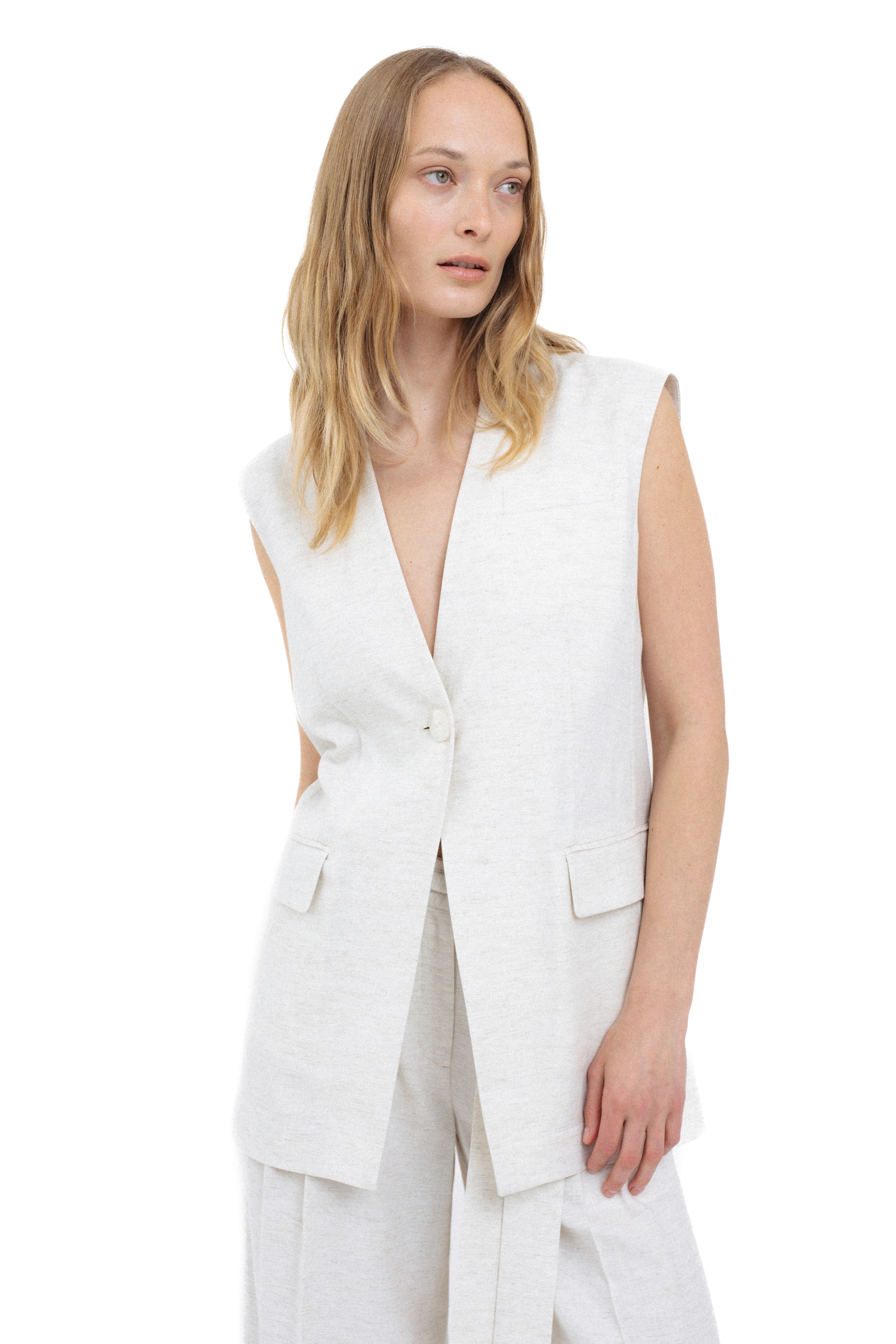 ECRU LONG VEST WITH LINEN – InAvati