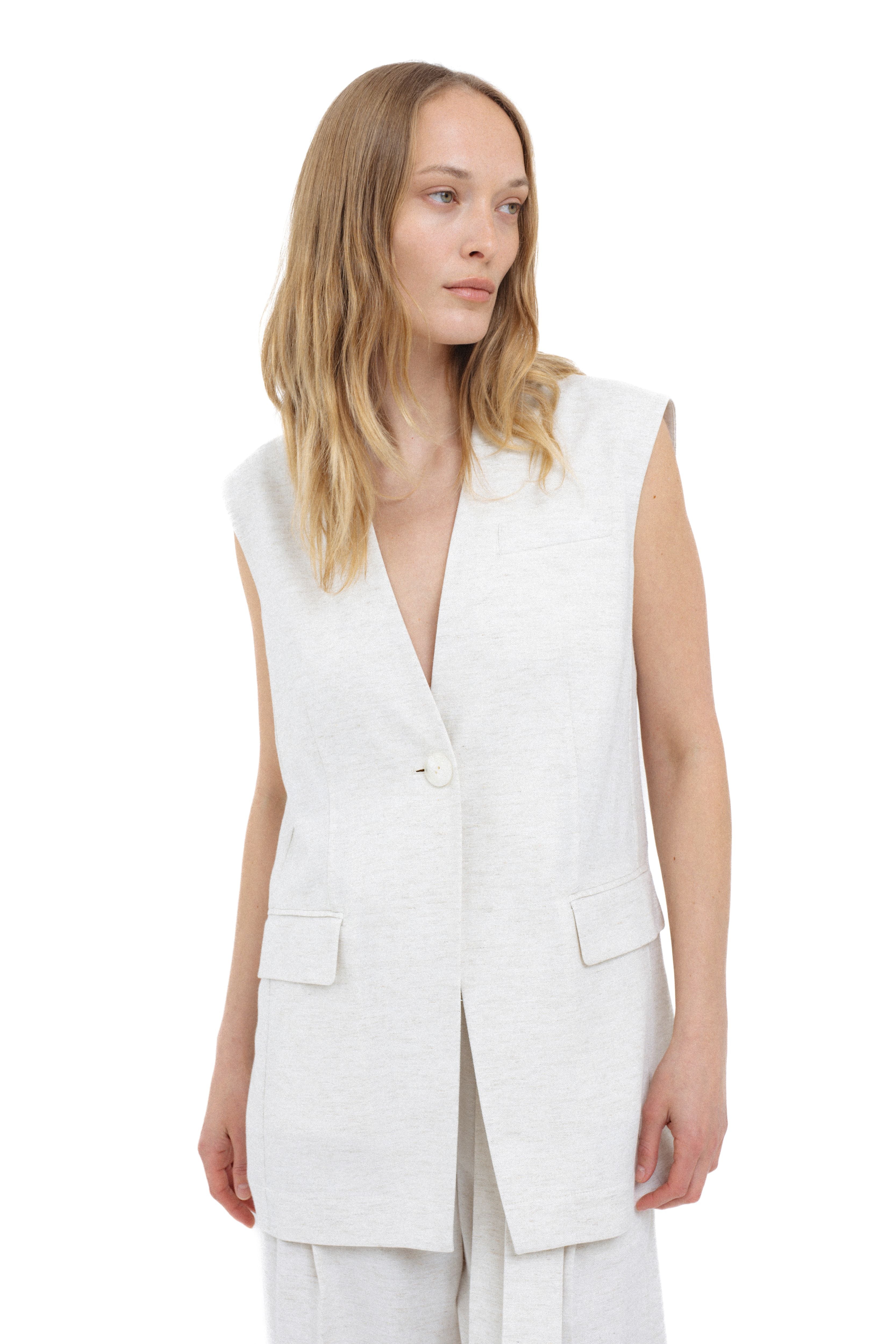 ECRU LONG VEST WITH LINEN – InAvati