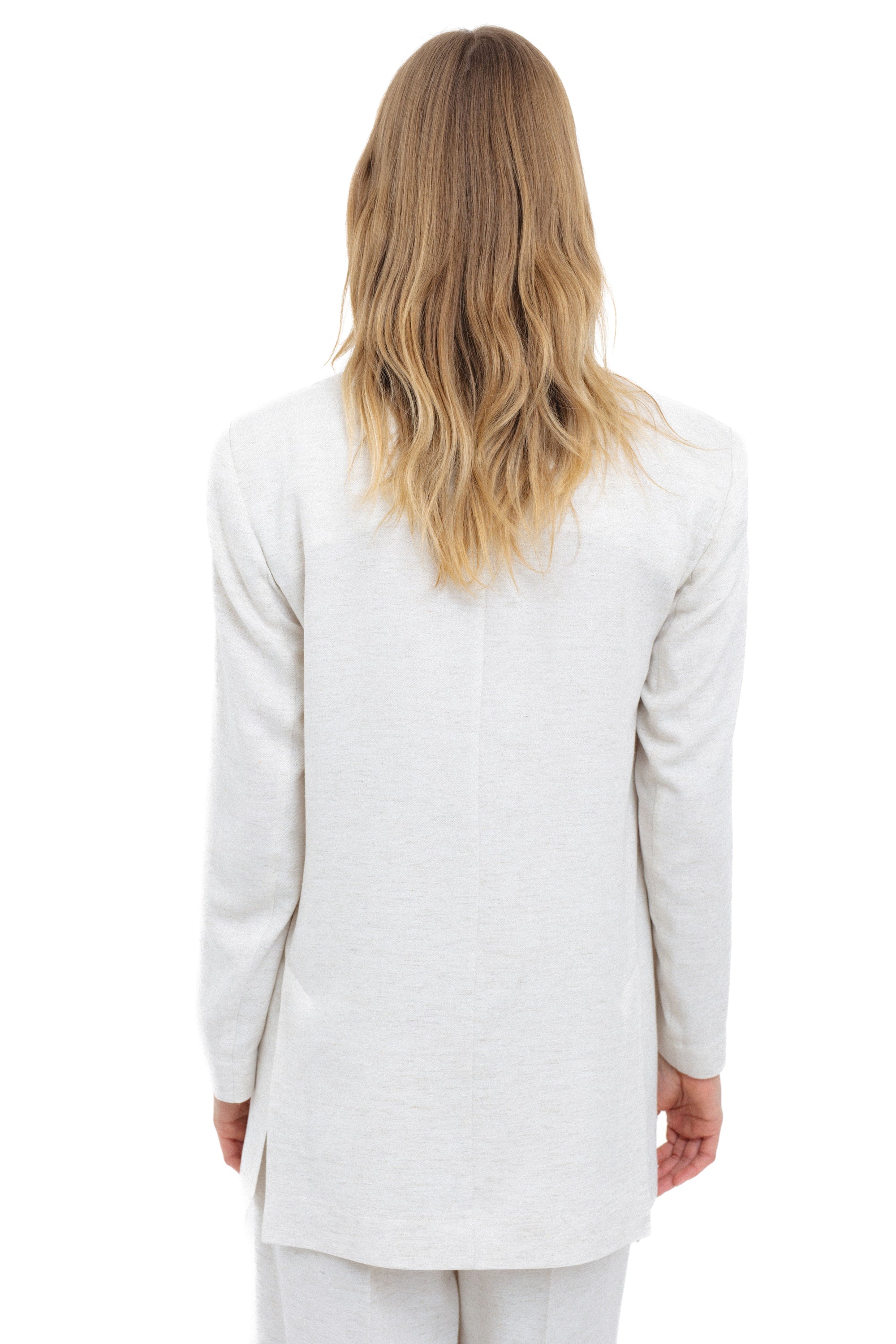 ECRU BLAZER WITH ASYMMETRIC FASTENING AND LINEN