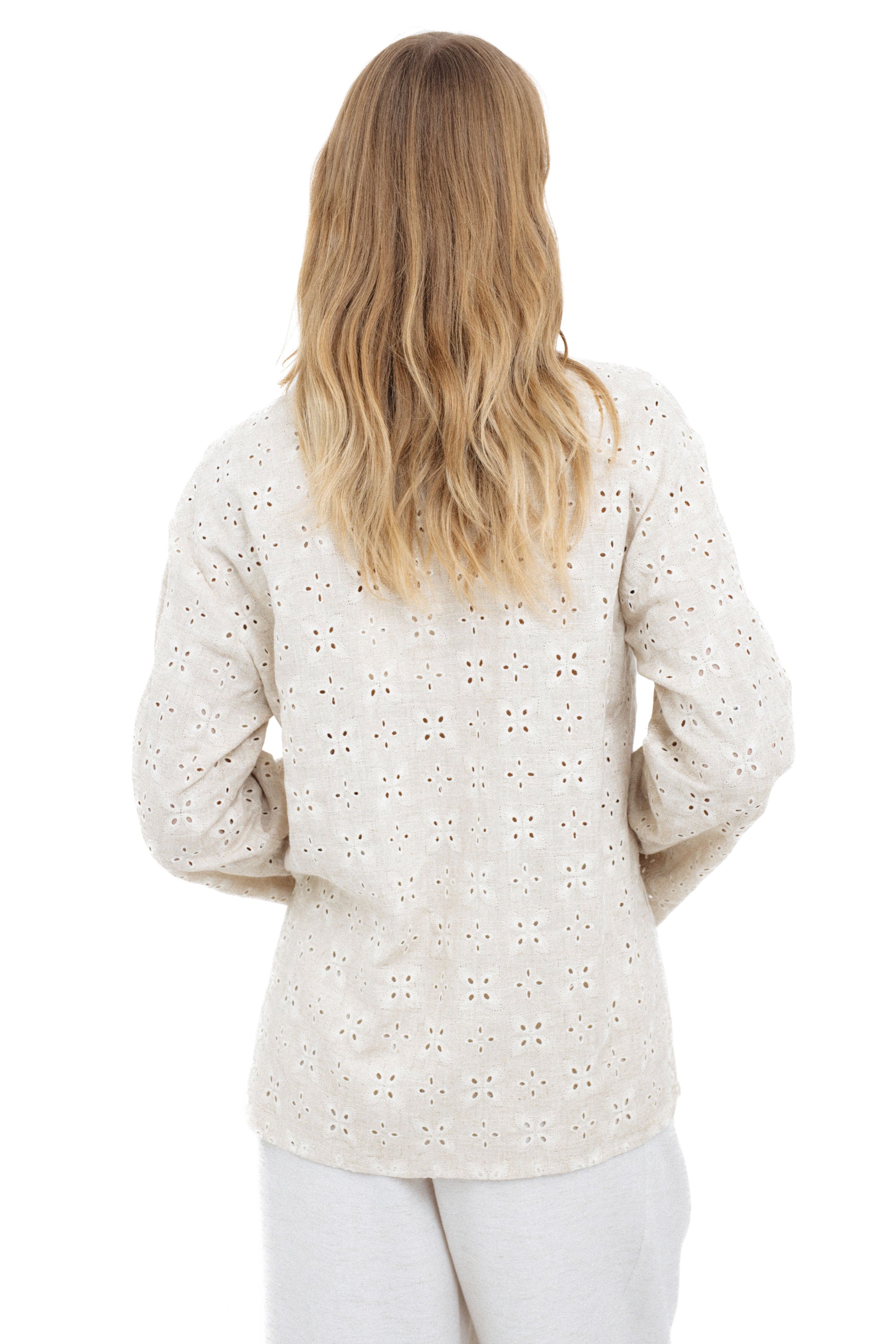 BEIGE BRODERIE BLOUSE WITH LINEN