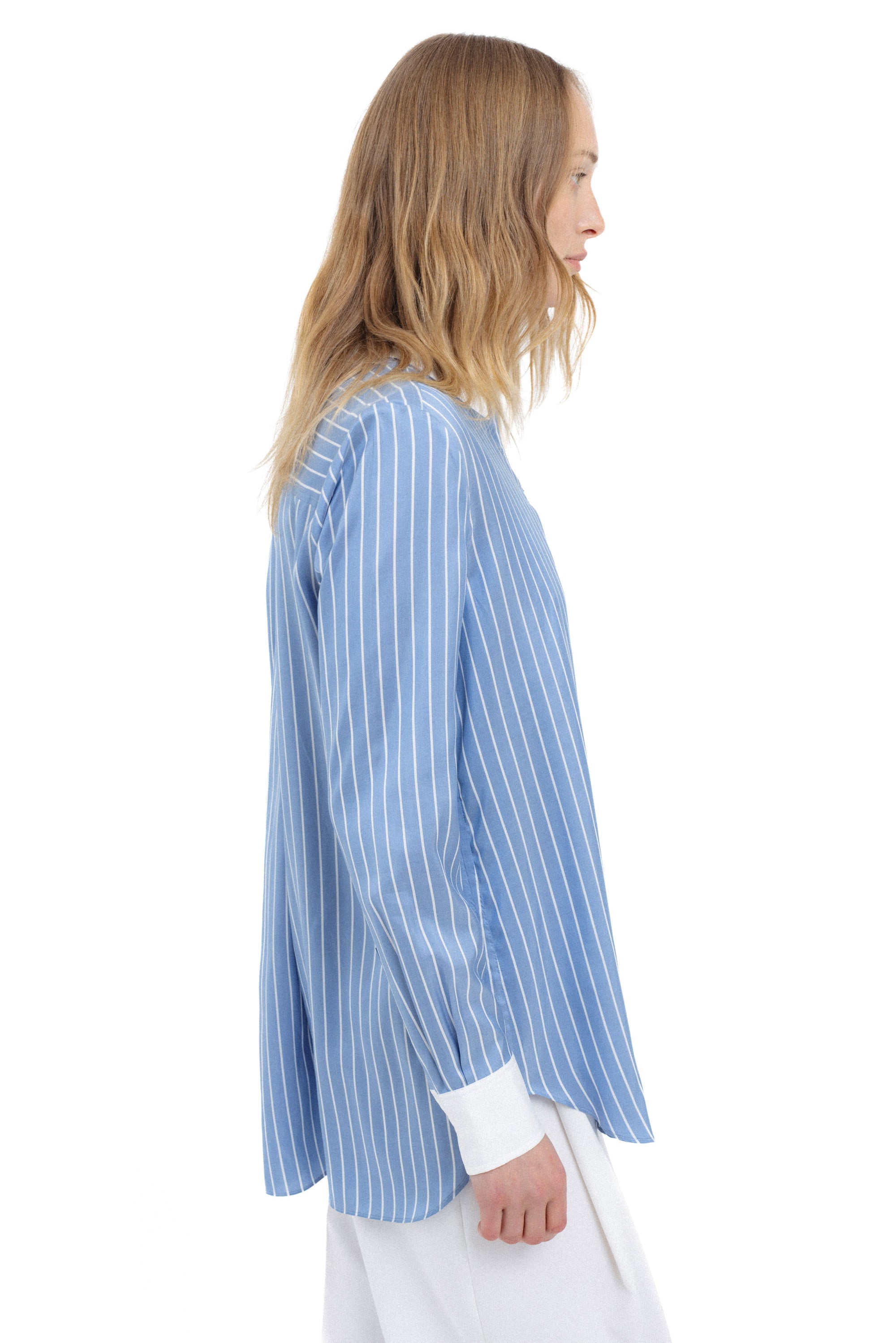 BLUE STRIPED SILK SHIRT