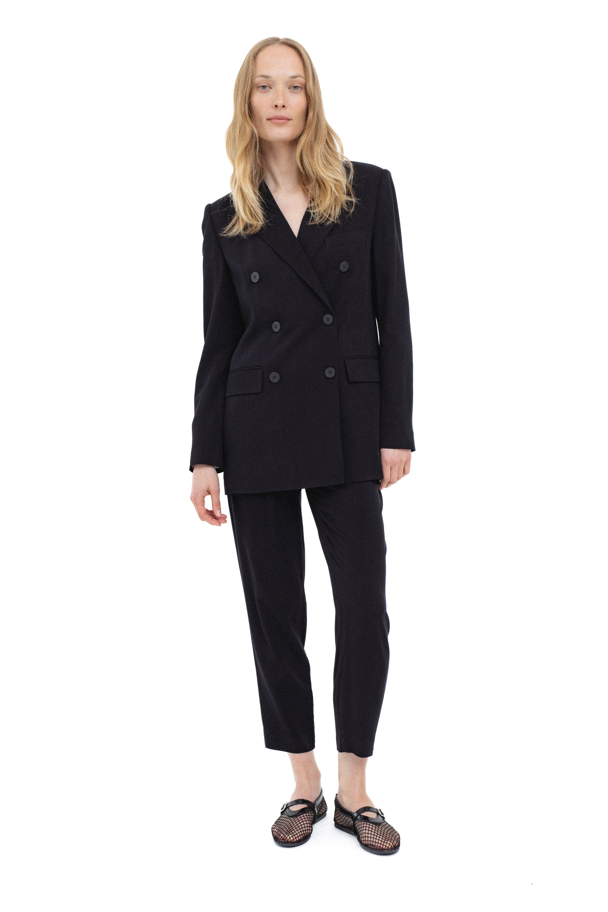 BLACK DOUBLE-BREASTED VISCOSE BLAZER