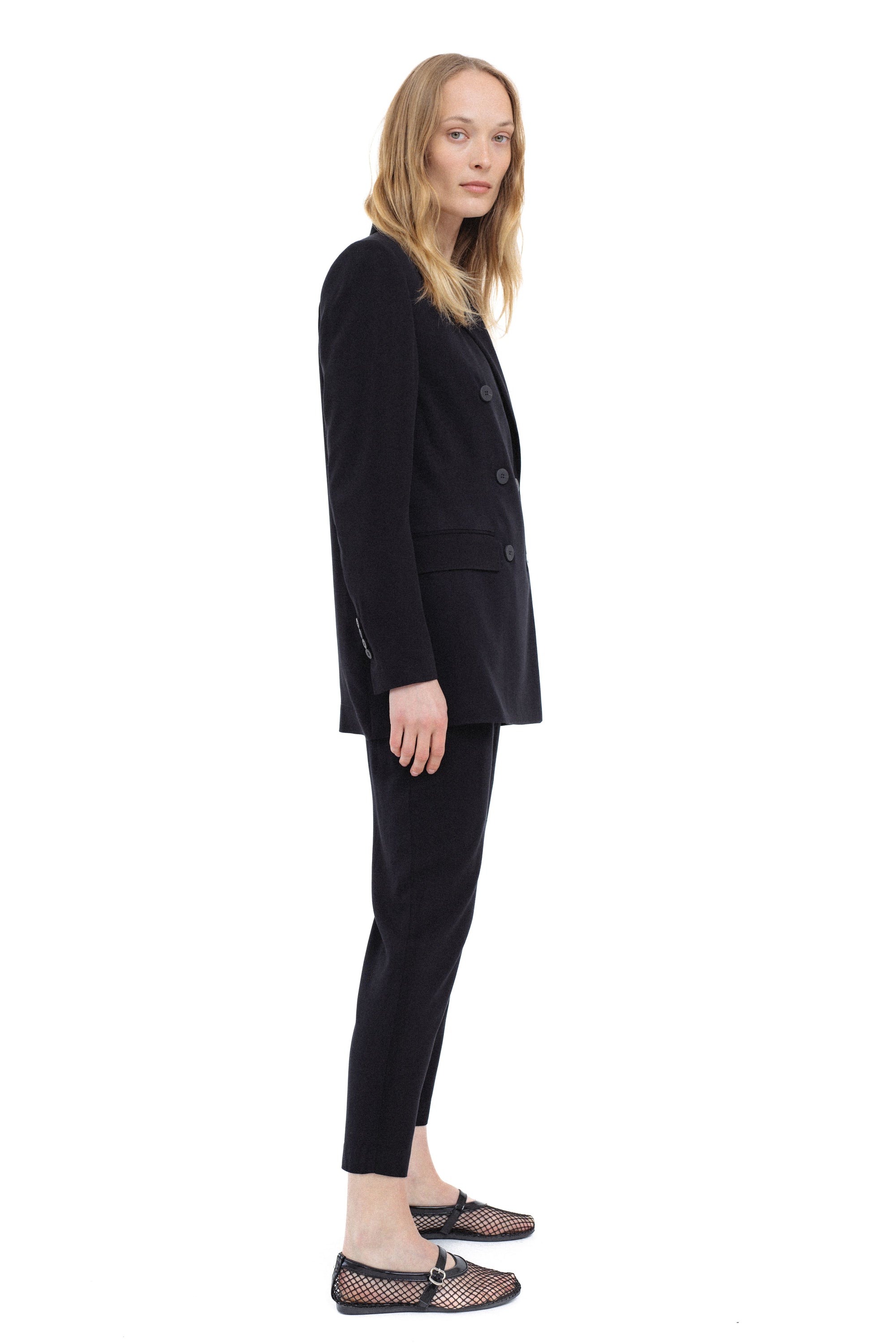 BLACK DOUBLE-BREASTED VISCOSE BLAZER