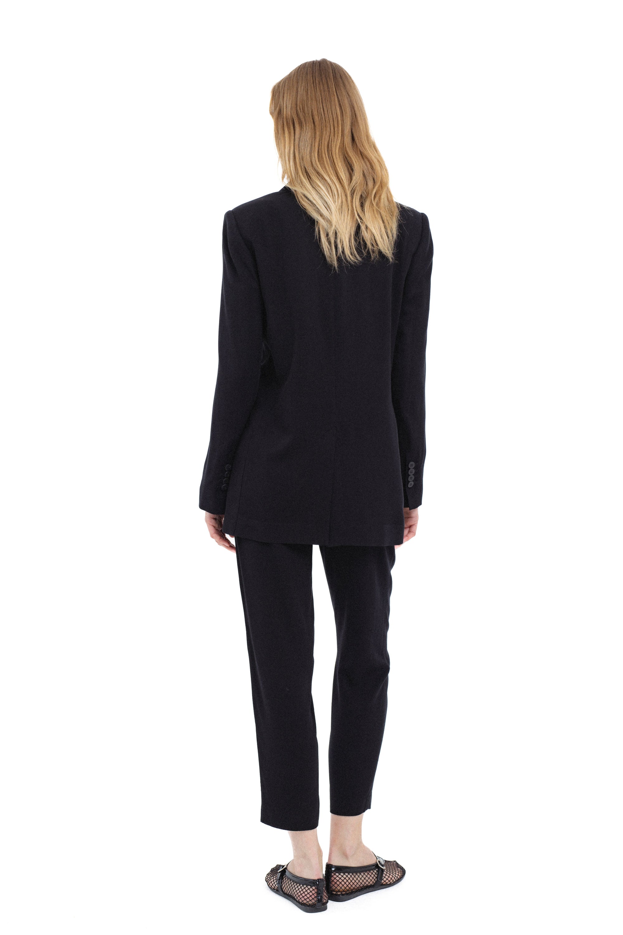 BLACK DOUBLE-BREASTED VISCOSE BLAZER
