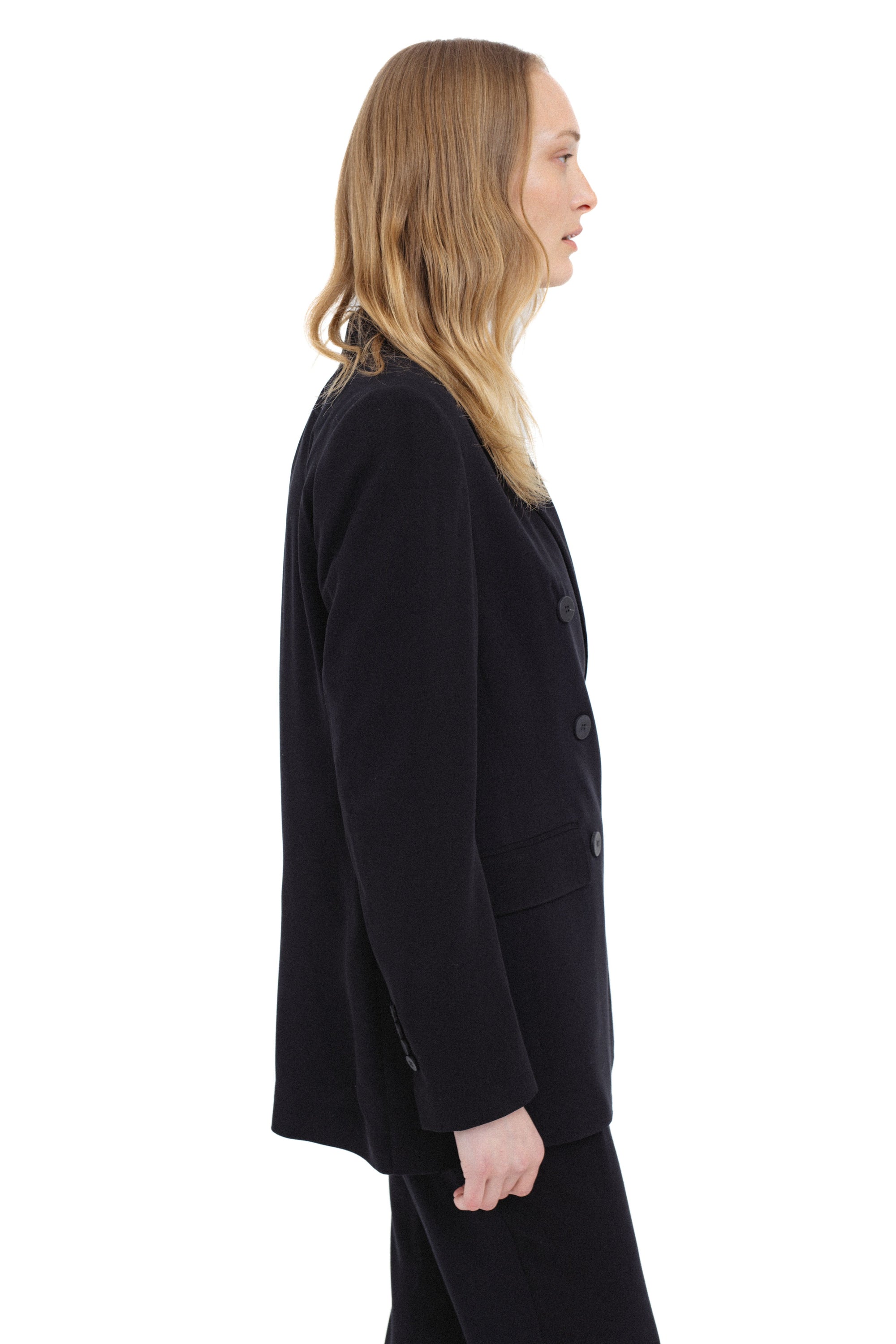 BLACK DOUBLE-BREASTED VISCOSE BLAZER