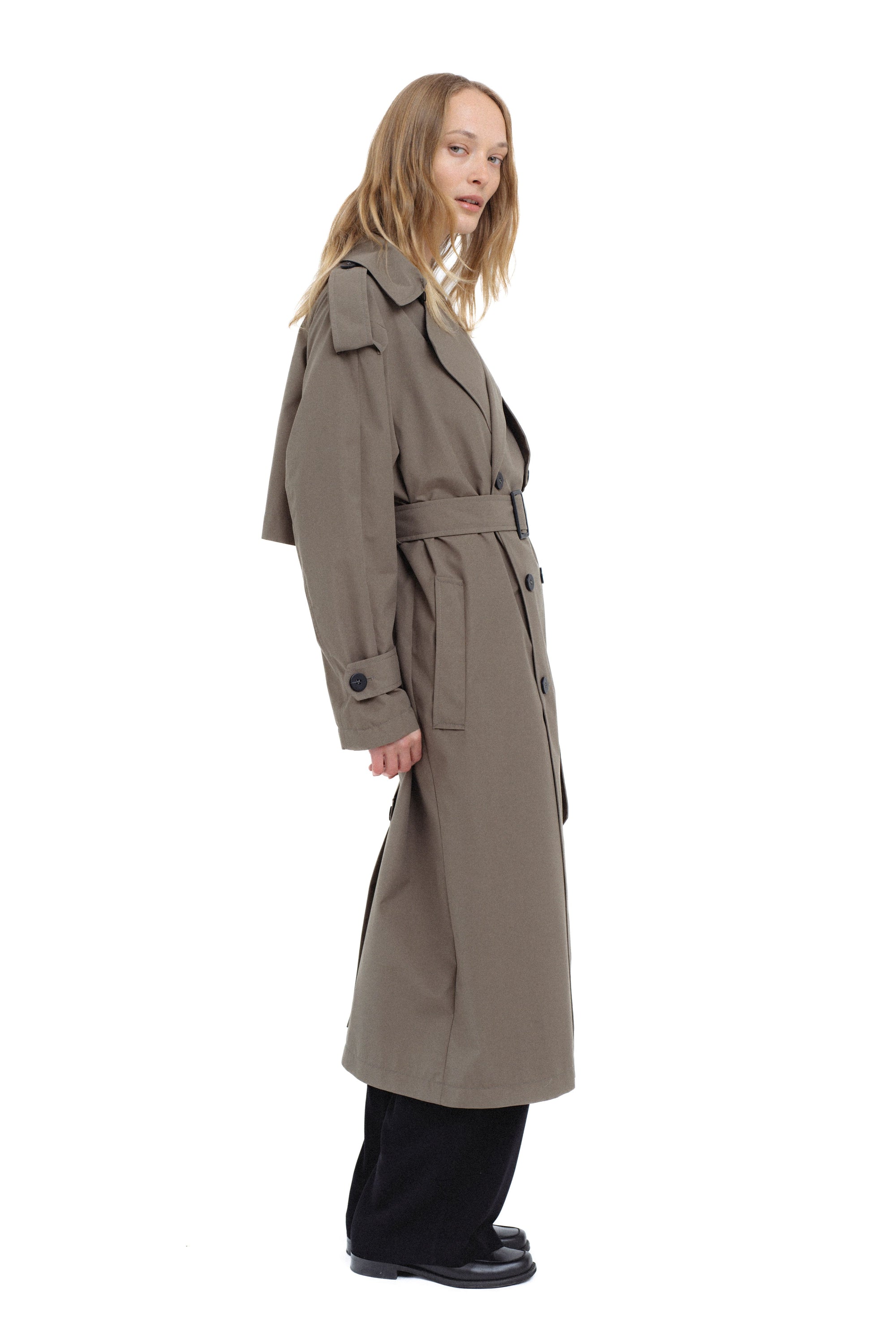 KHAKI LOOSE FIT TRENCHCOAT
