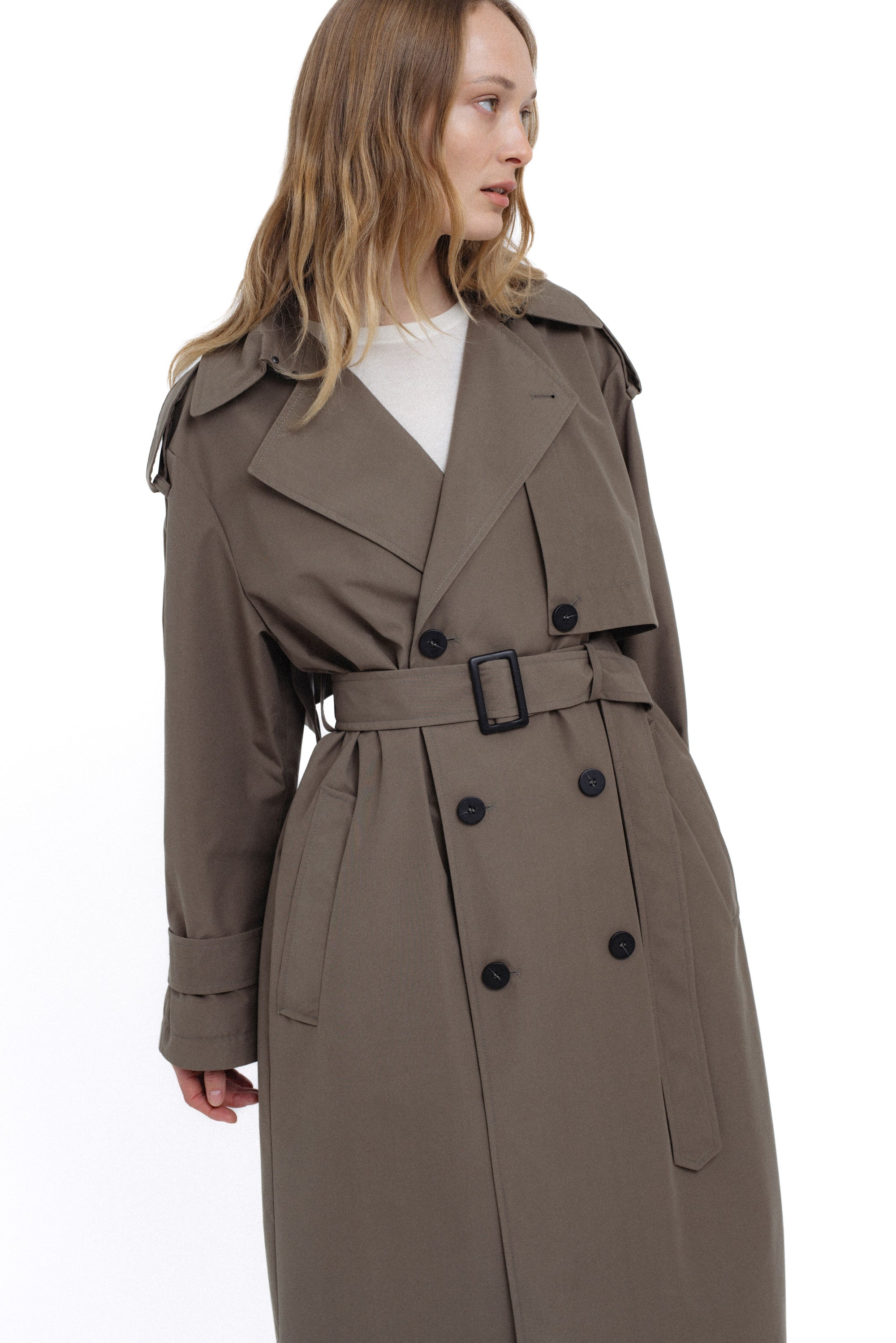 KHAKI LOOSE FIT TRENCHCOAT