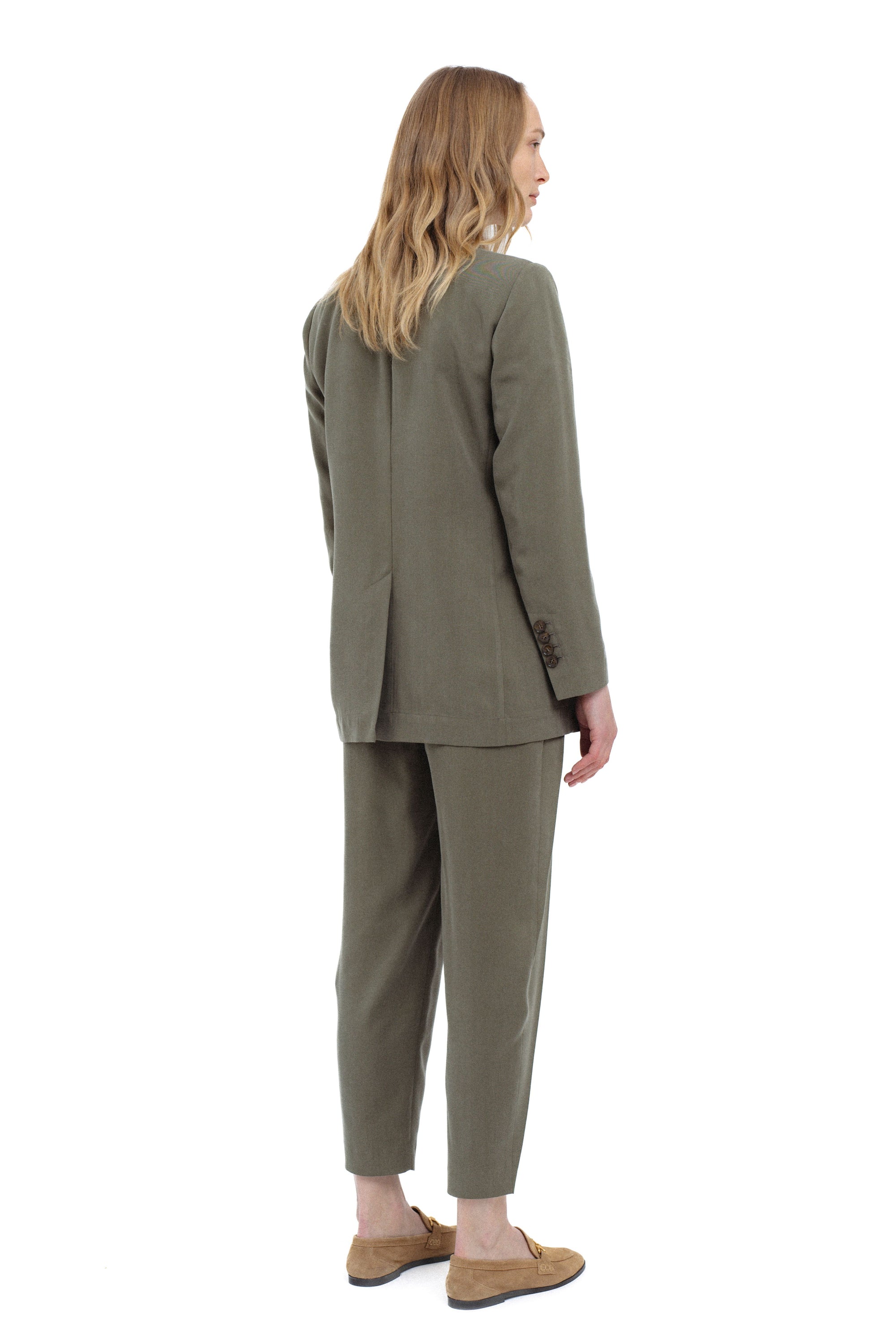 KHAKI TROUSERS WITH FRONT PLEATS