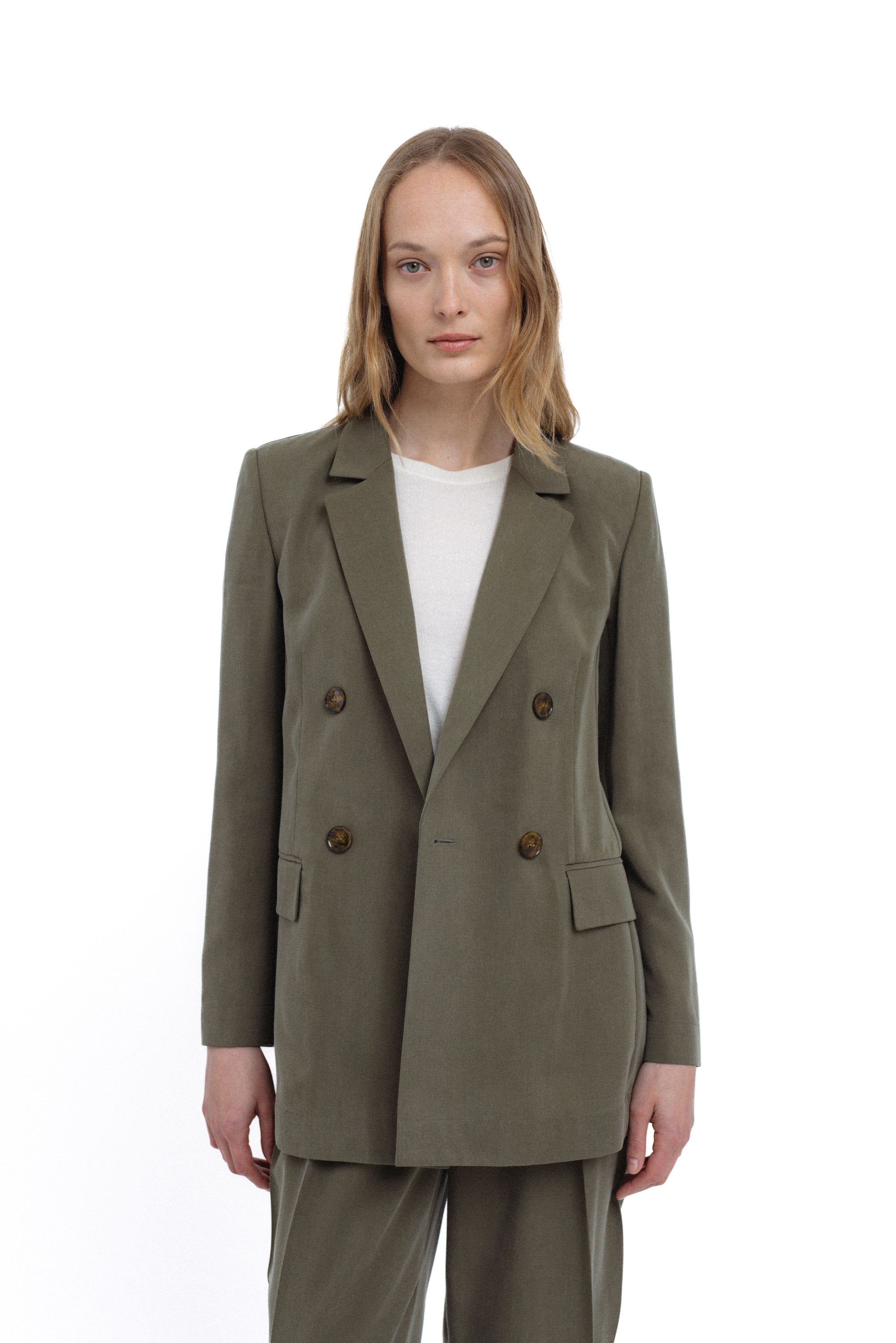 KHAKI DOUBLE-BREASTED BLAZER