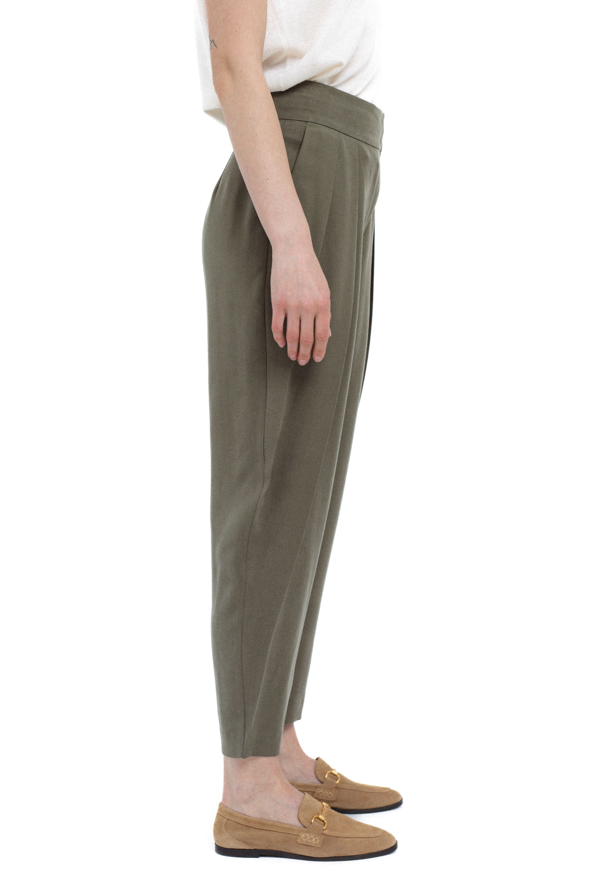 KHAKI TROUSERS WITH FRONT PLEATS