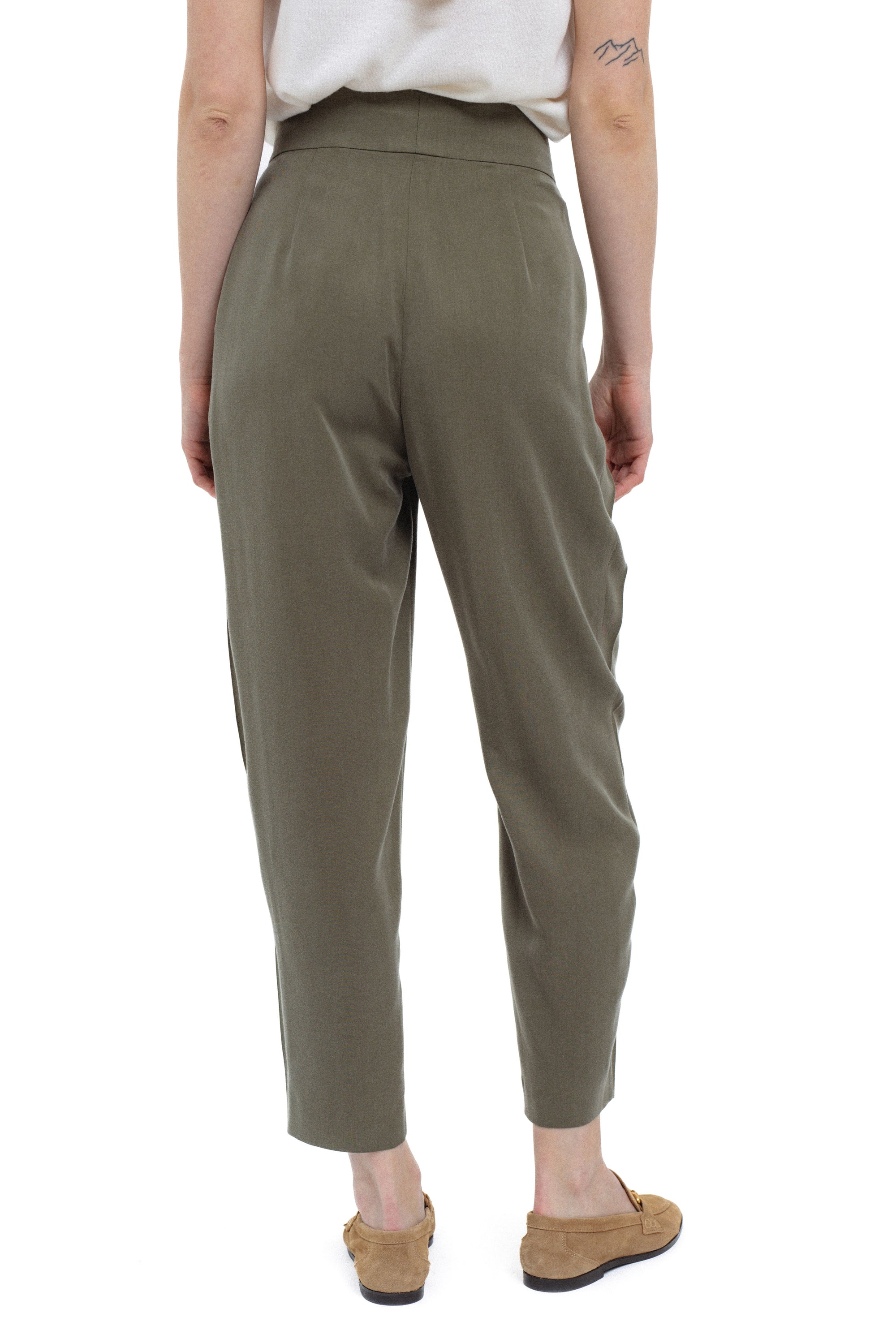 KHAKI TROUSERS WITH FRONT PLEATS