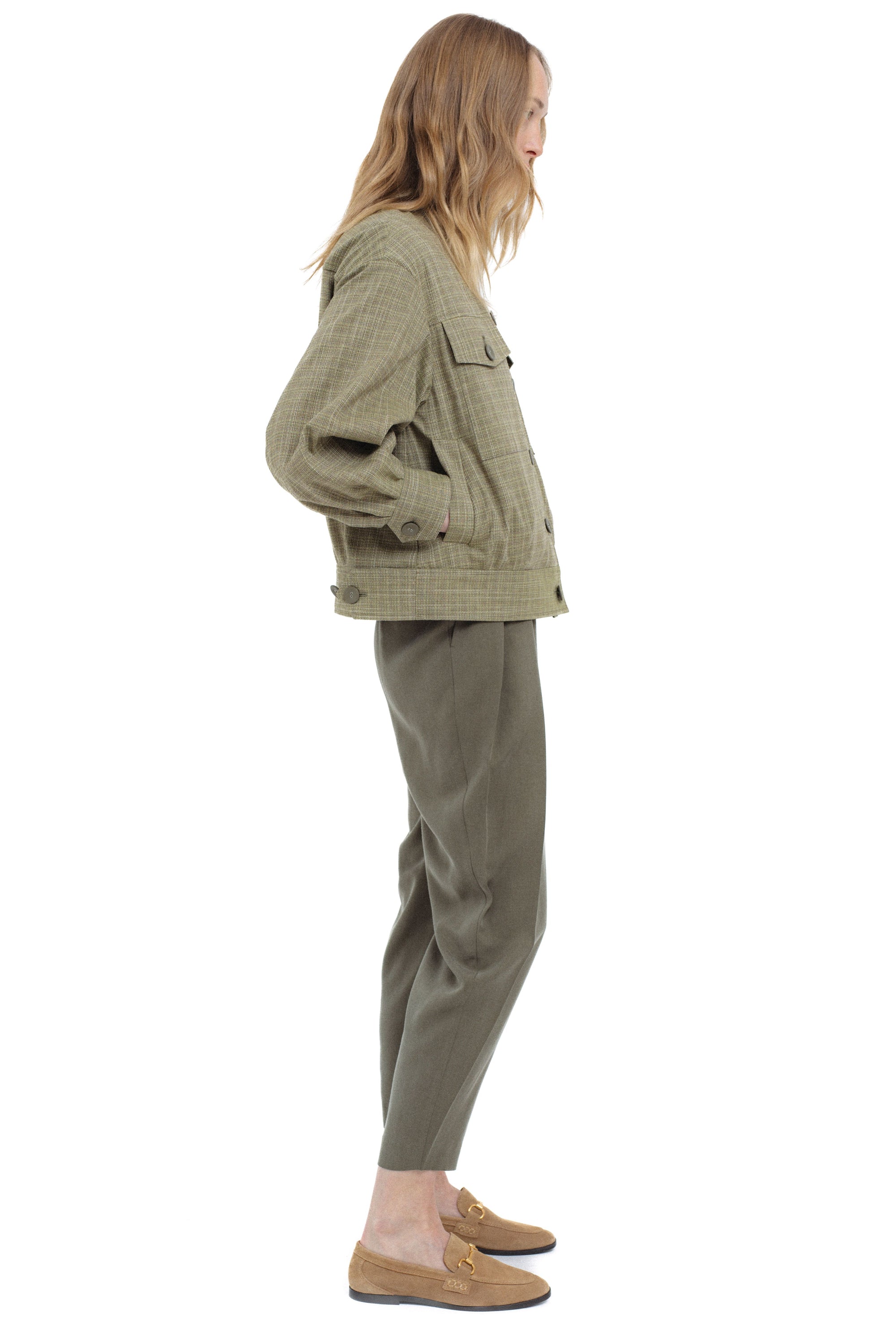 SAGE CHECKED BOMBER JACKET