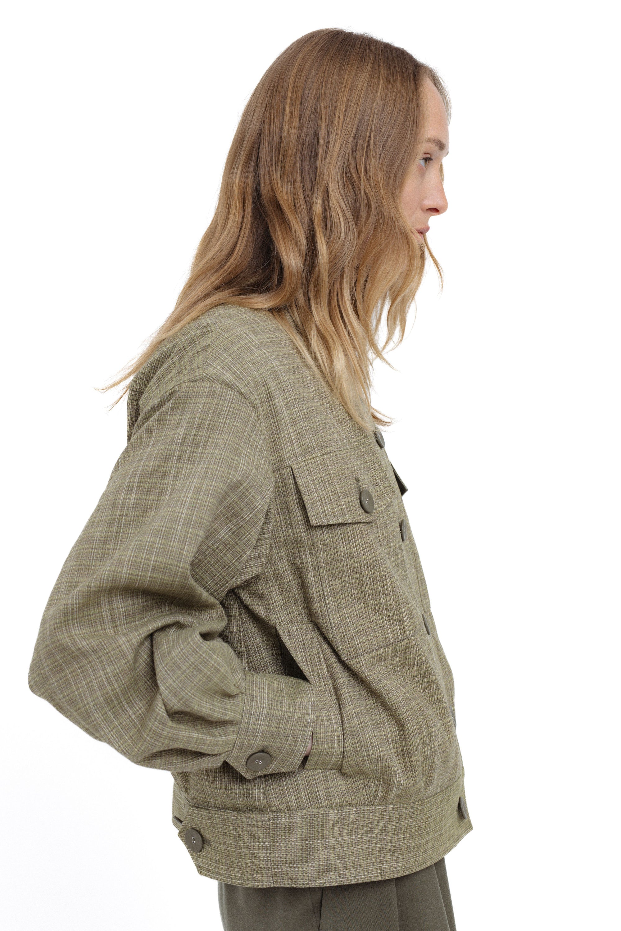 SAGE CHECKED BOMBER JACKET