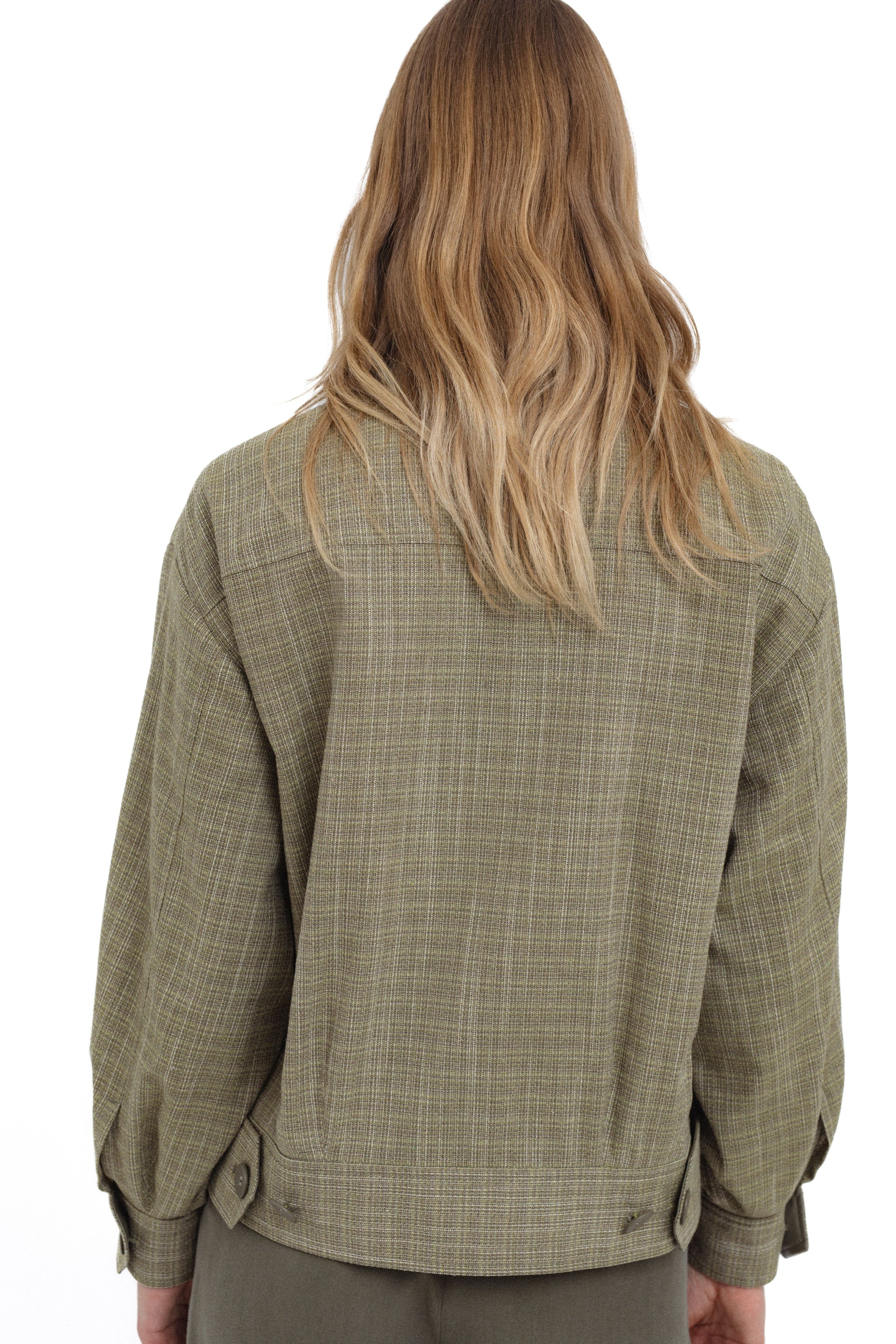 SAGE CHECKED BOMBER JACKET