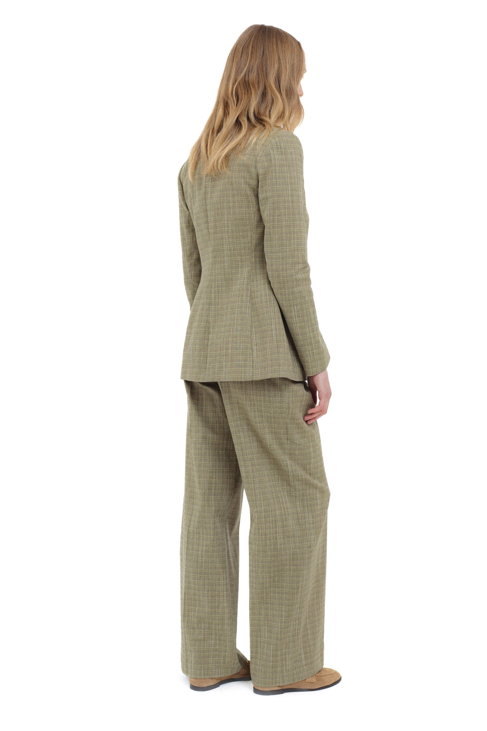 SAGE CHECKED FITTED BLAZER