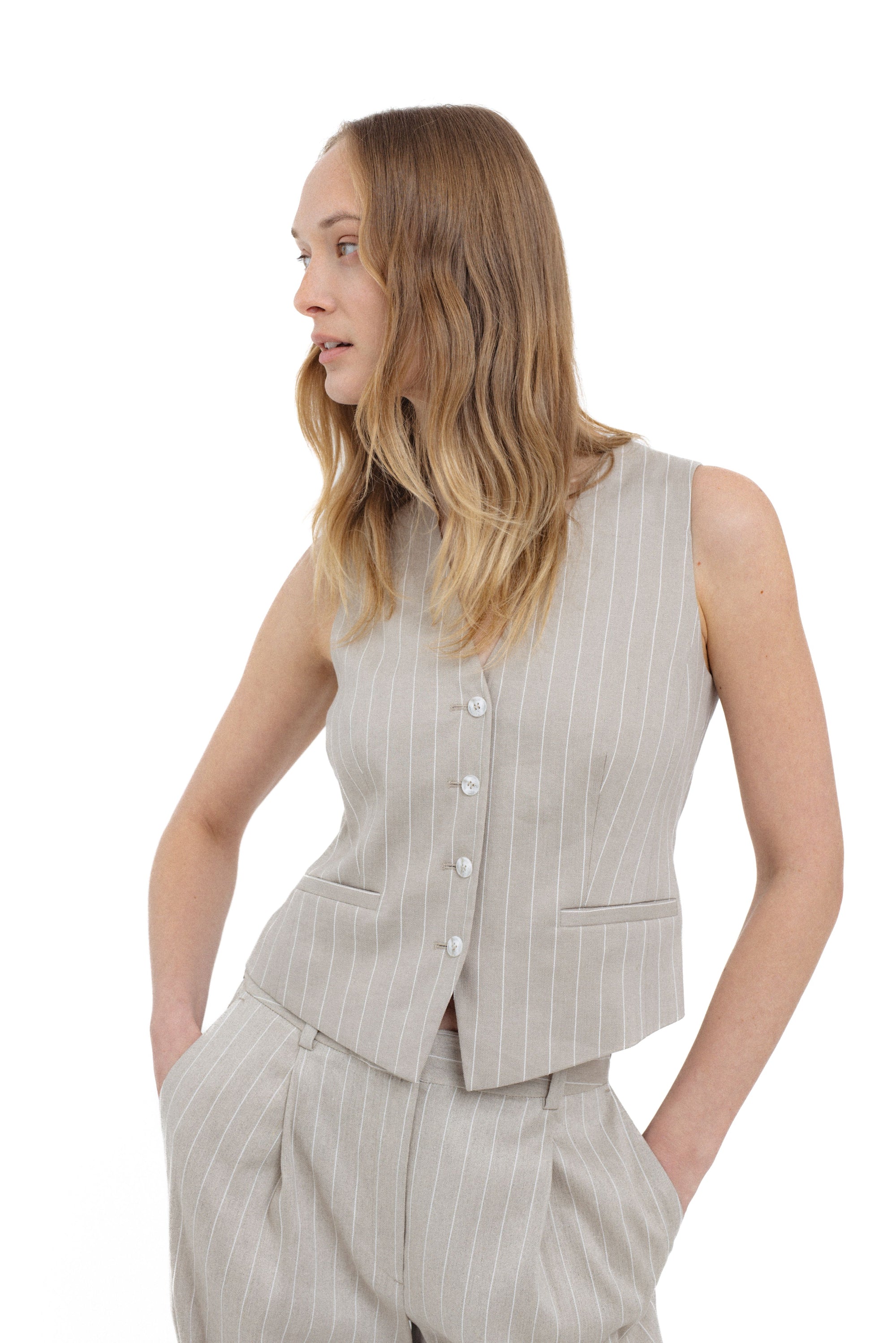 PINSTRIPE LINEN BLEND VEST
