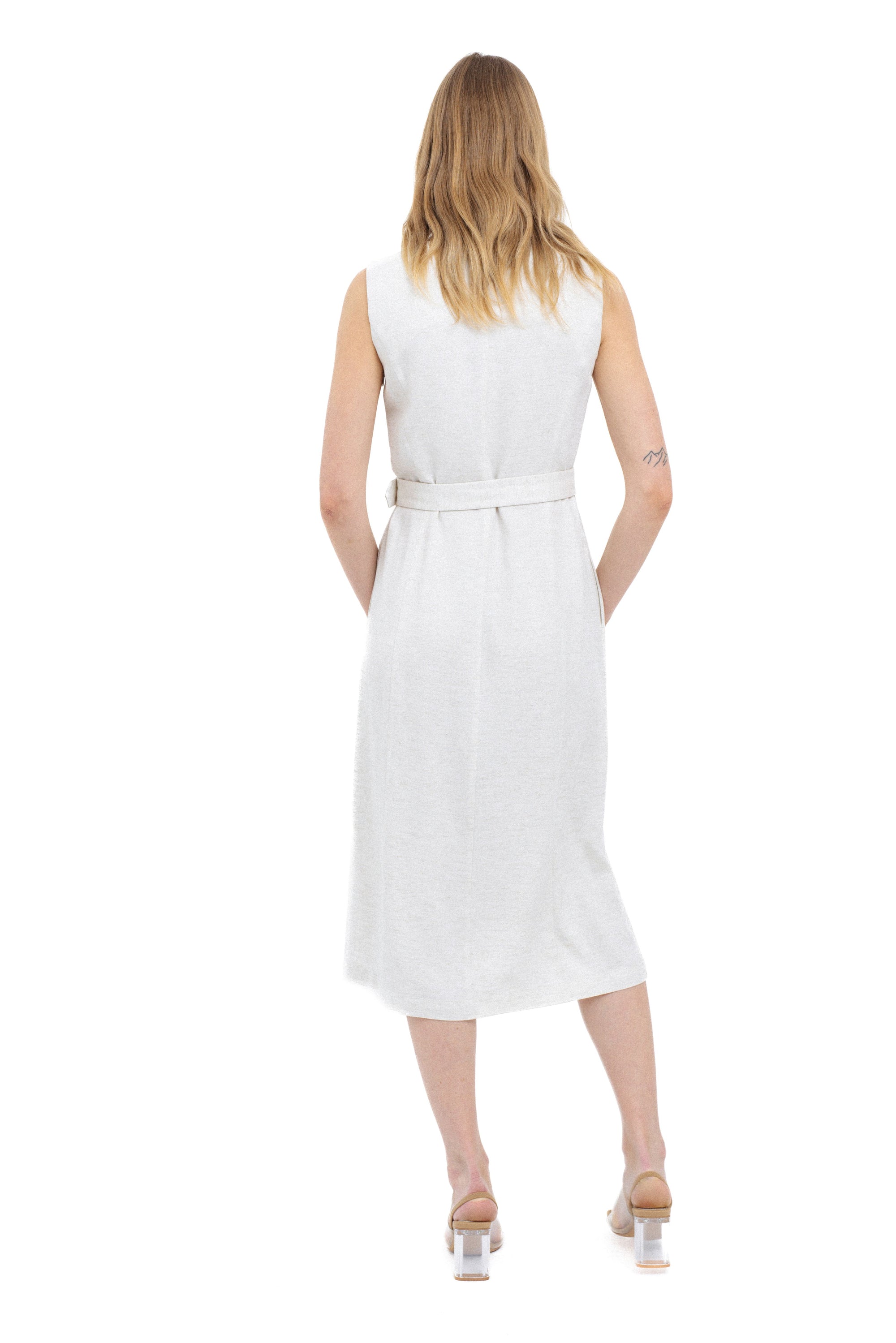 ECRU SLEEVELESS MIDI DRESS WITH LINEN