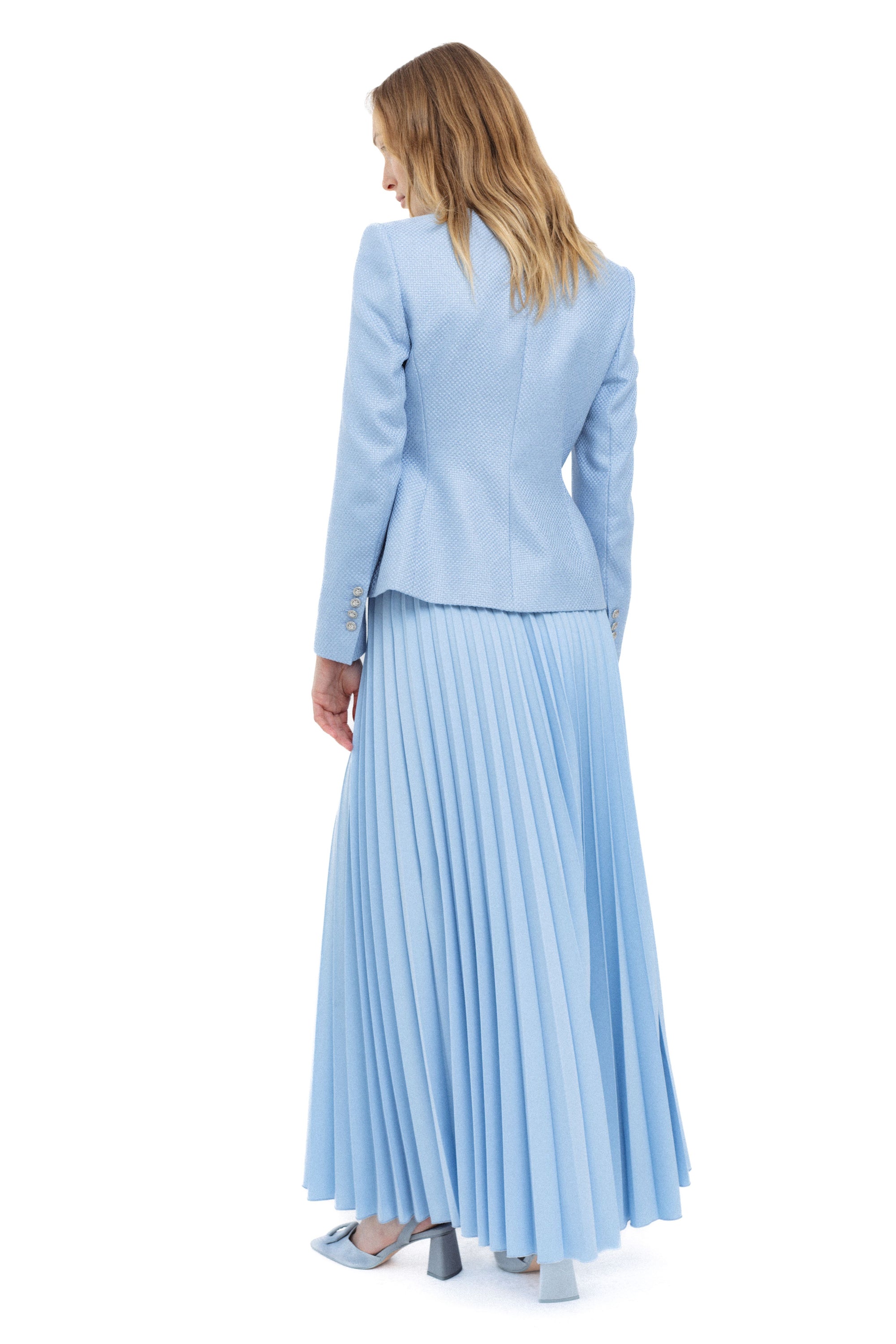 LIGHT BLUE PLEATED MAXI SKIRT