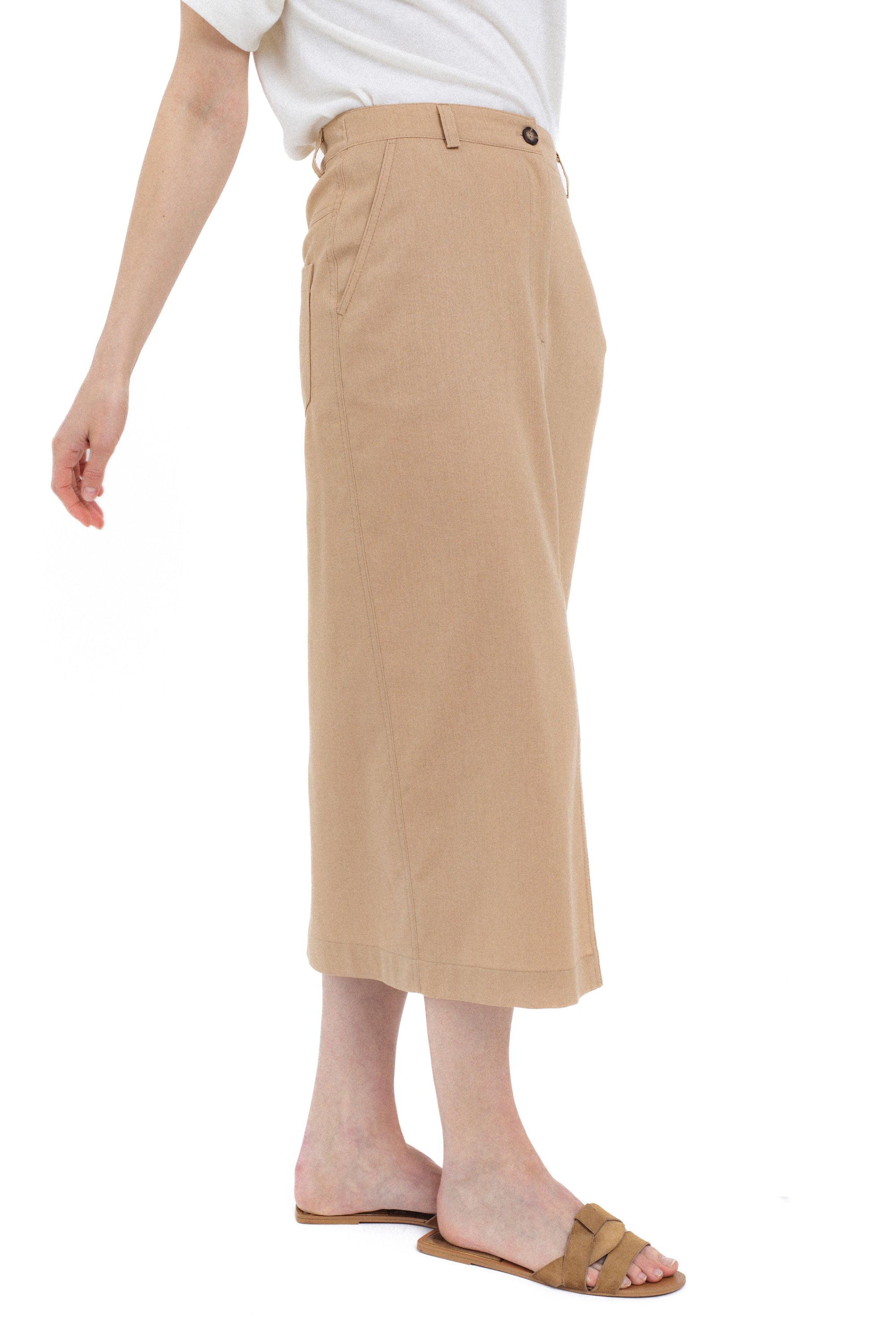 SAND MIDI SKIRT WITH FRONT SLIT