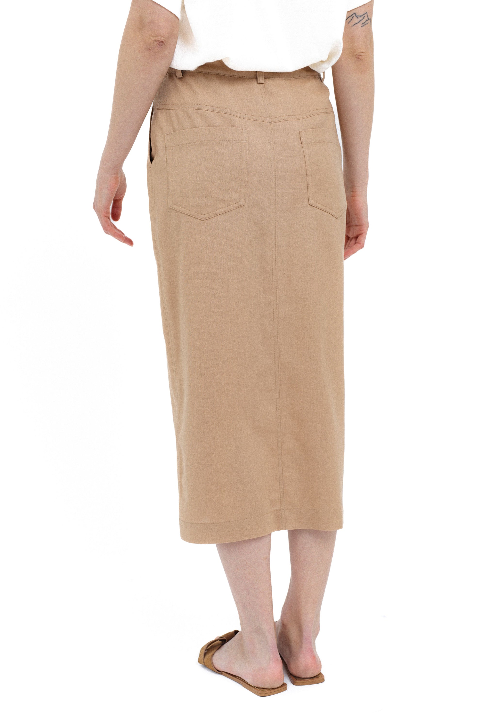 SAND MIDI SKIRT WITH FRONT SLIT