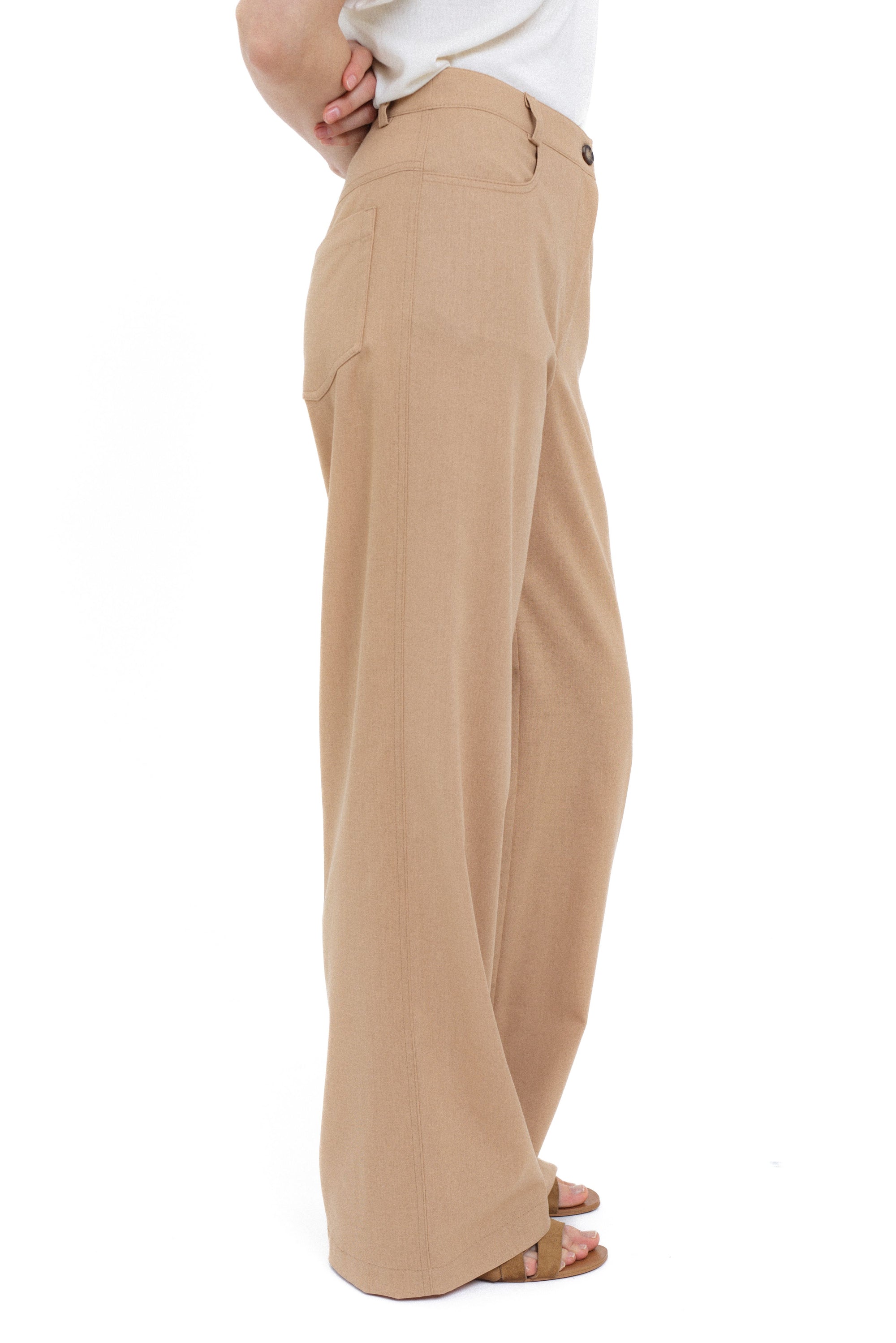 SAND STRAIGHT-LEG TROUSERS WITH LINEN