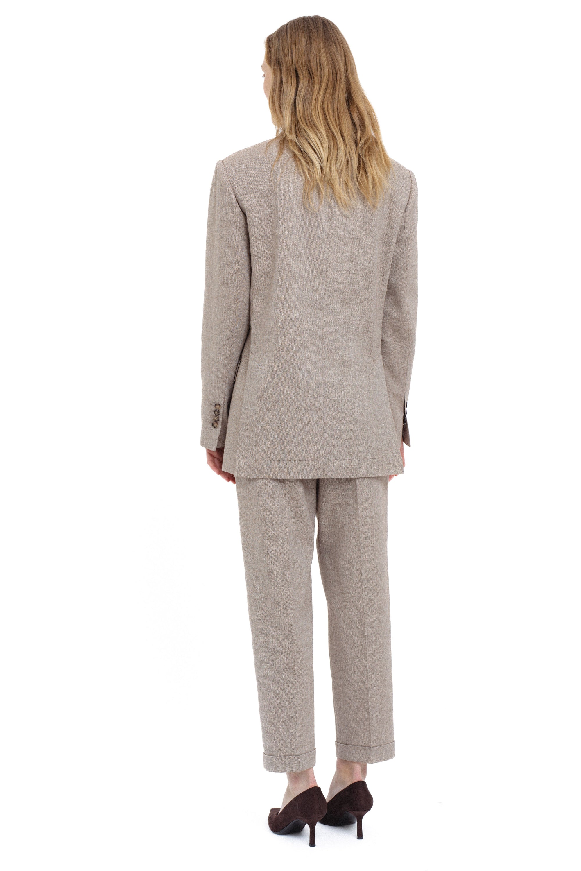 UNISEX BEIGE DOUBLE-BREASTED TEXTURED BLAZER