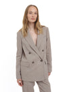 UNISEX BEIGE DOUBLE-BREASTED TEXTURED BLAZER