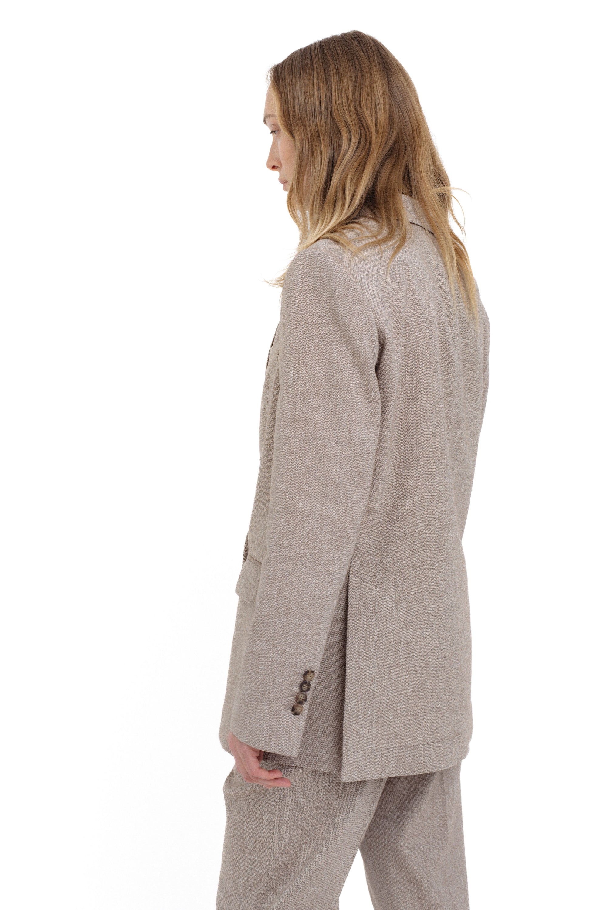 UNISEX BEIGE DOUBLE-BREASTED TEXTURED BLAZER