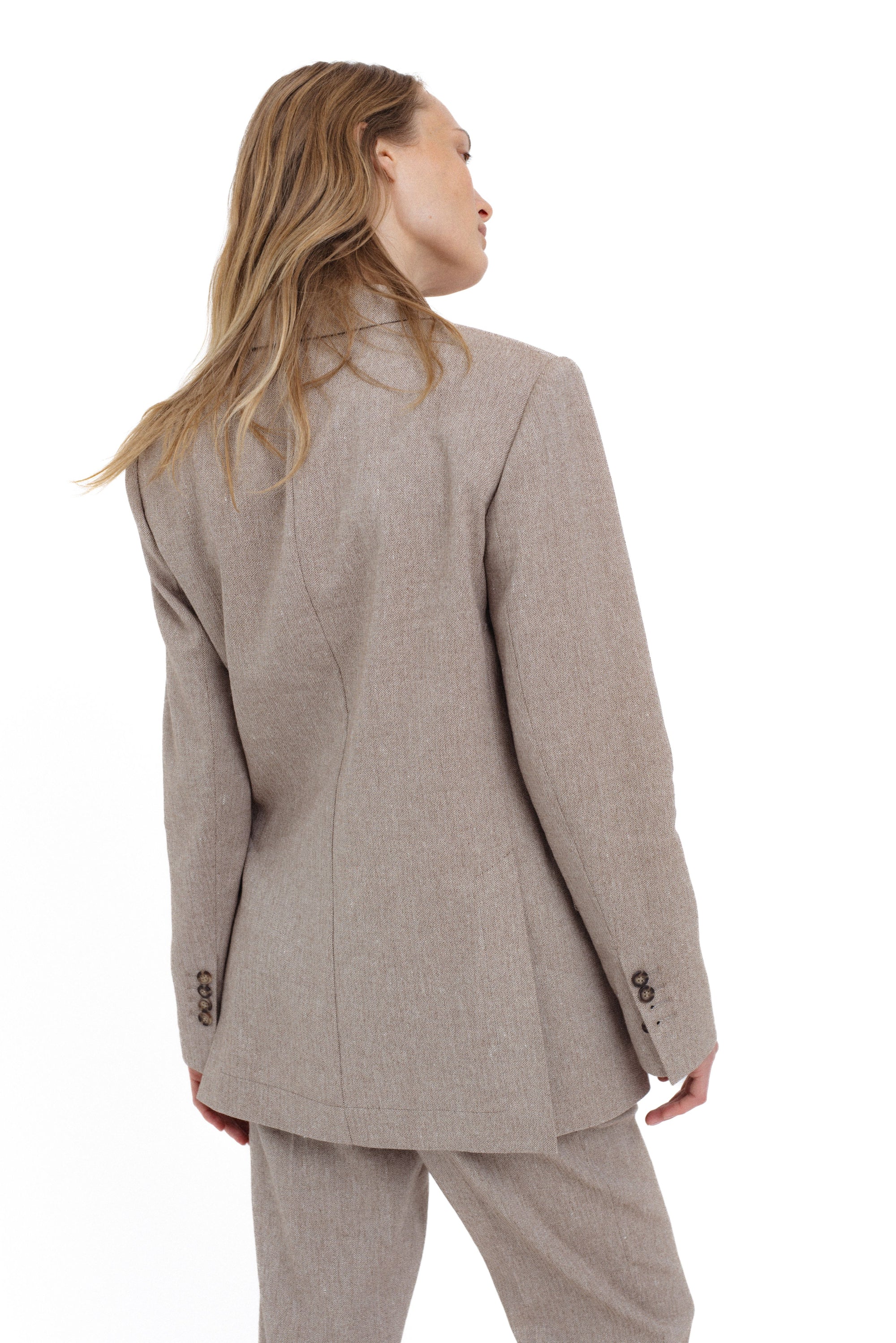 UNISEX BEIGE DOUBLE-BREASTED TEXTURED BLAZER