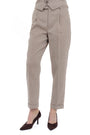 UNISEX BEIGE TROUSERS WITH TURNED-UP HEMS
