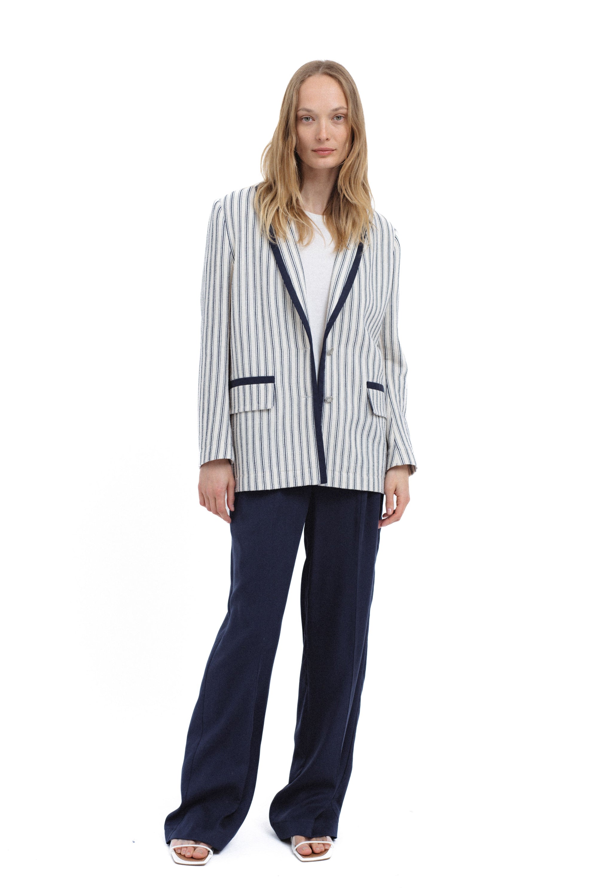 STRIPED UNLINED COTTON BLAZER