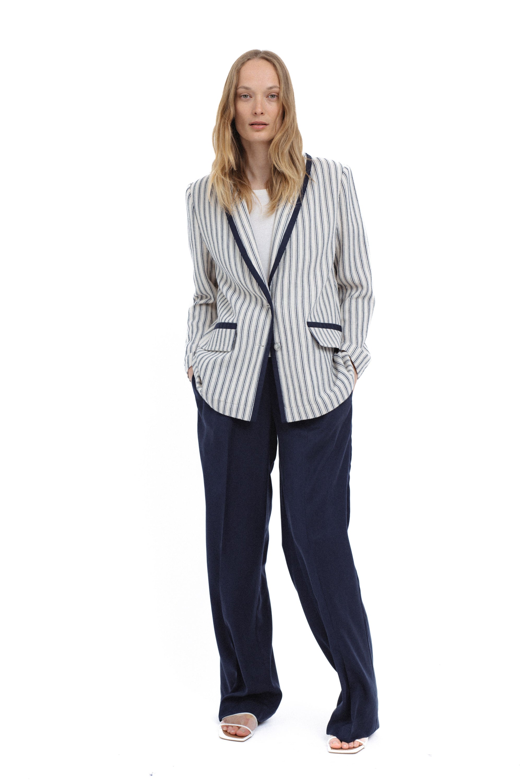 STRIPED UNLINED COTTON BLAZER