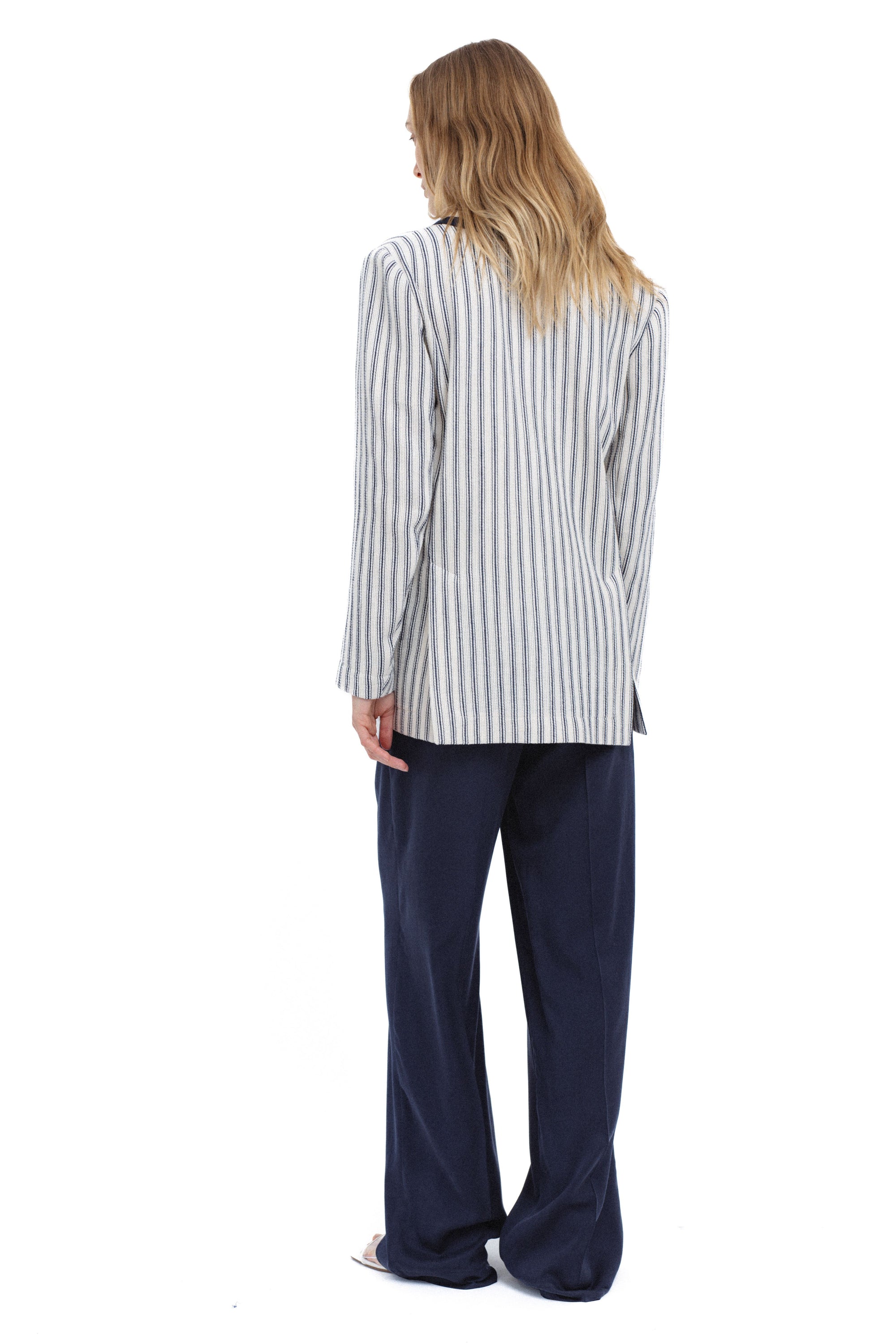 STRIPED UNLINED COTTON BLAZER