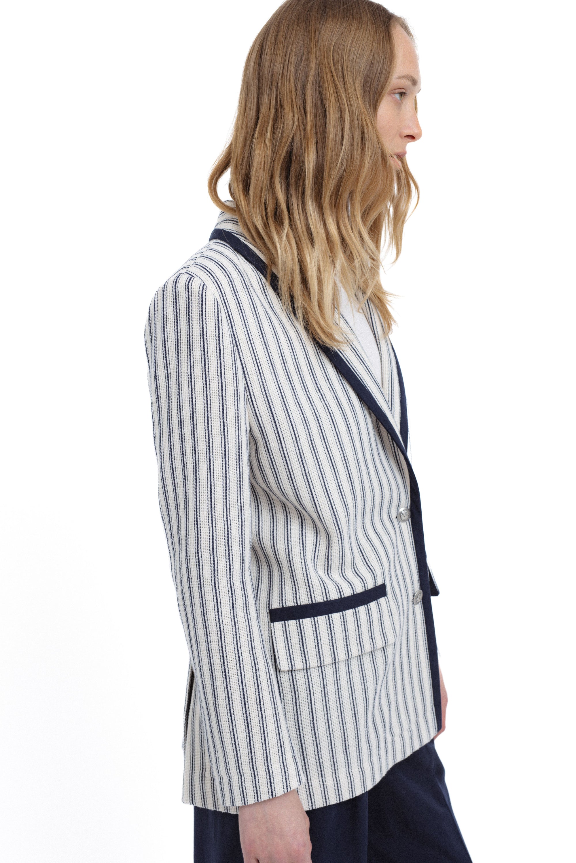 STRIPED UNLINED COTTON BLAZER
