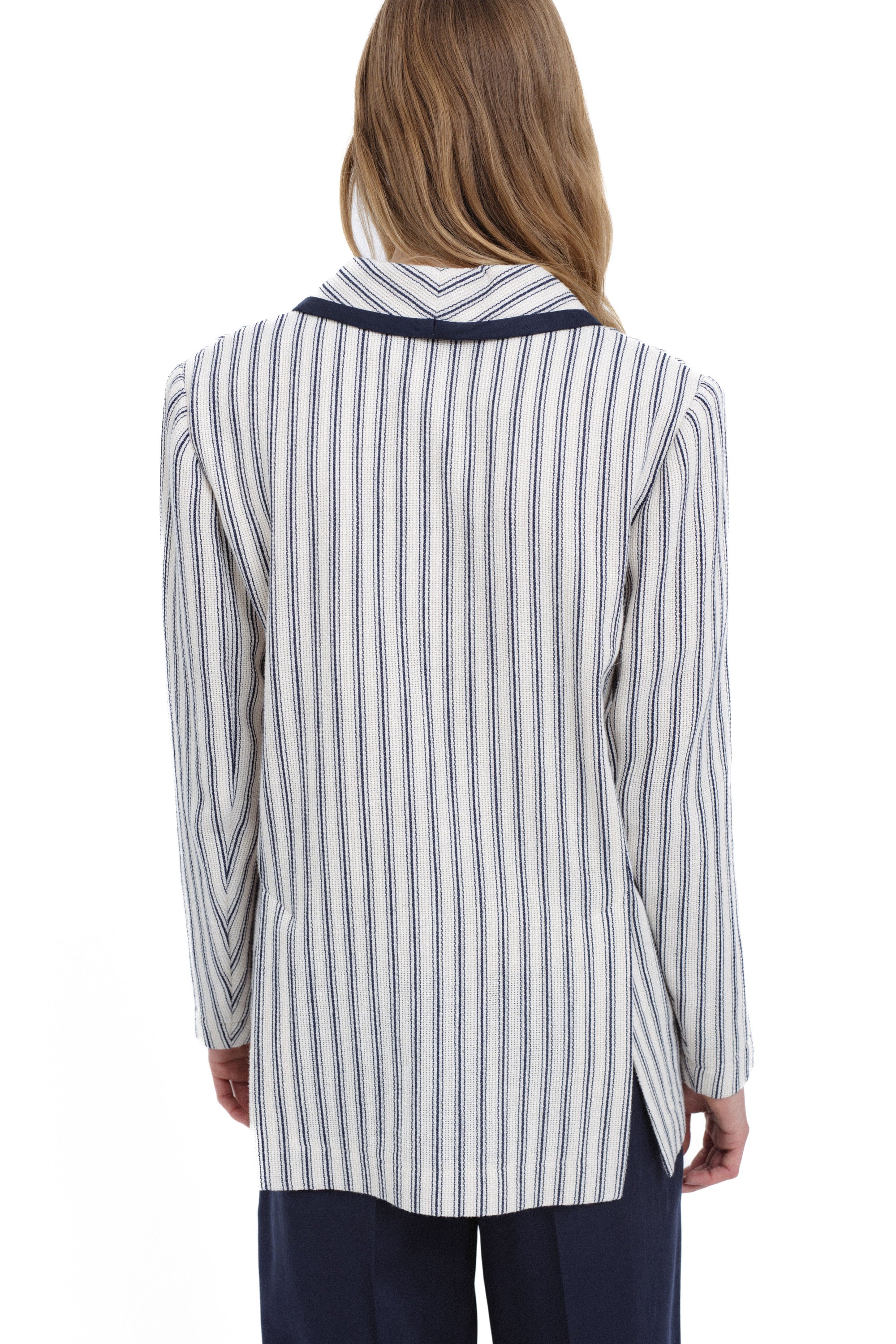 STRIPED UNLINED COTTON BLAZER