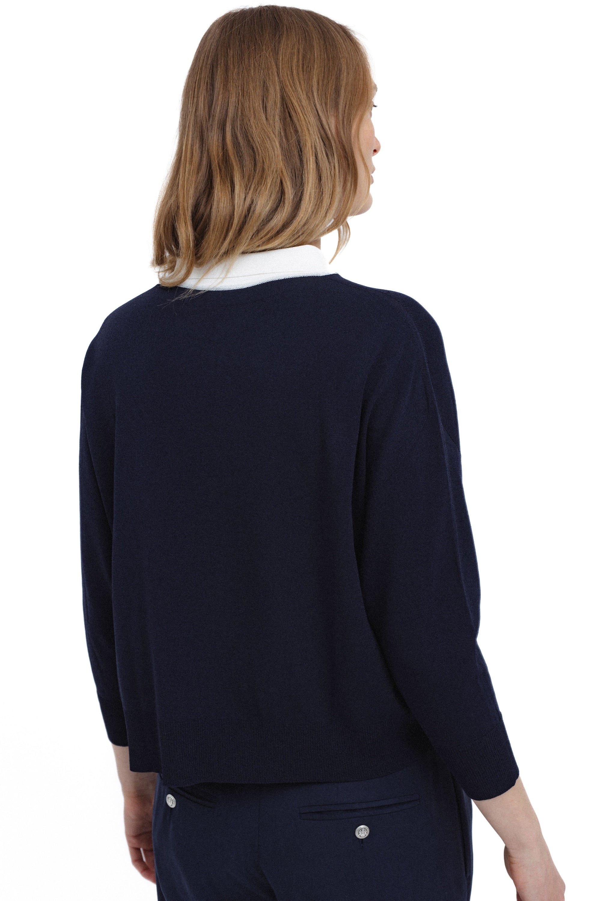 NAVY SWEATER WITH SHIRT COLLAR