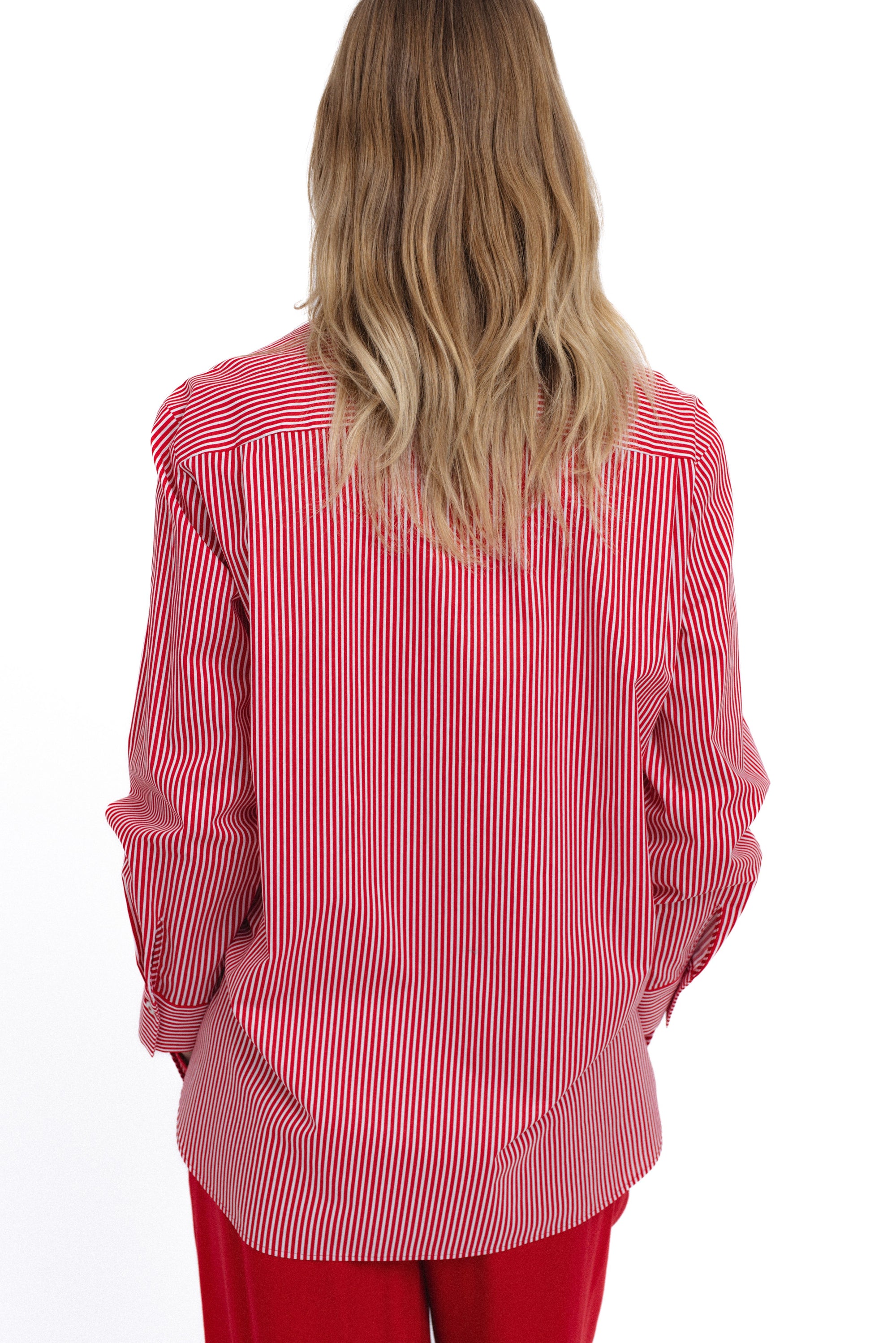 RED STRIPED LOOSE SHIRT