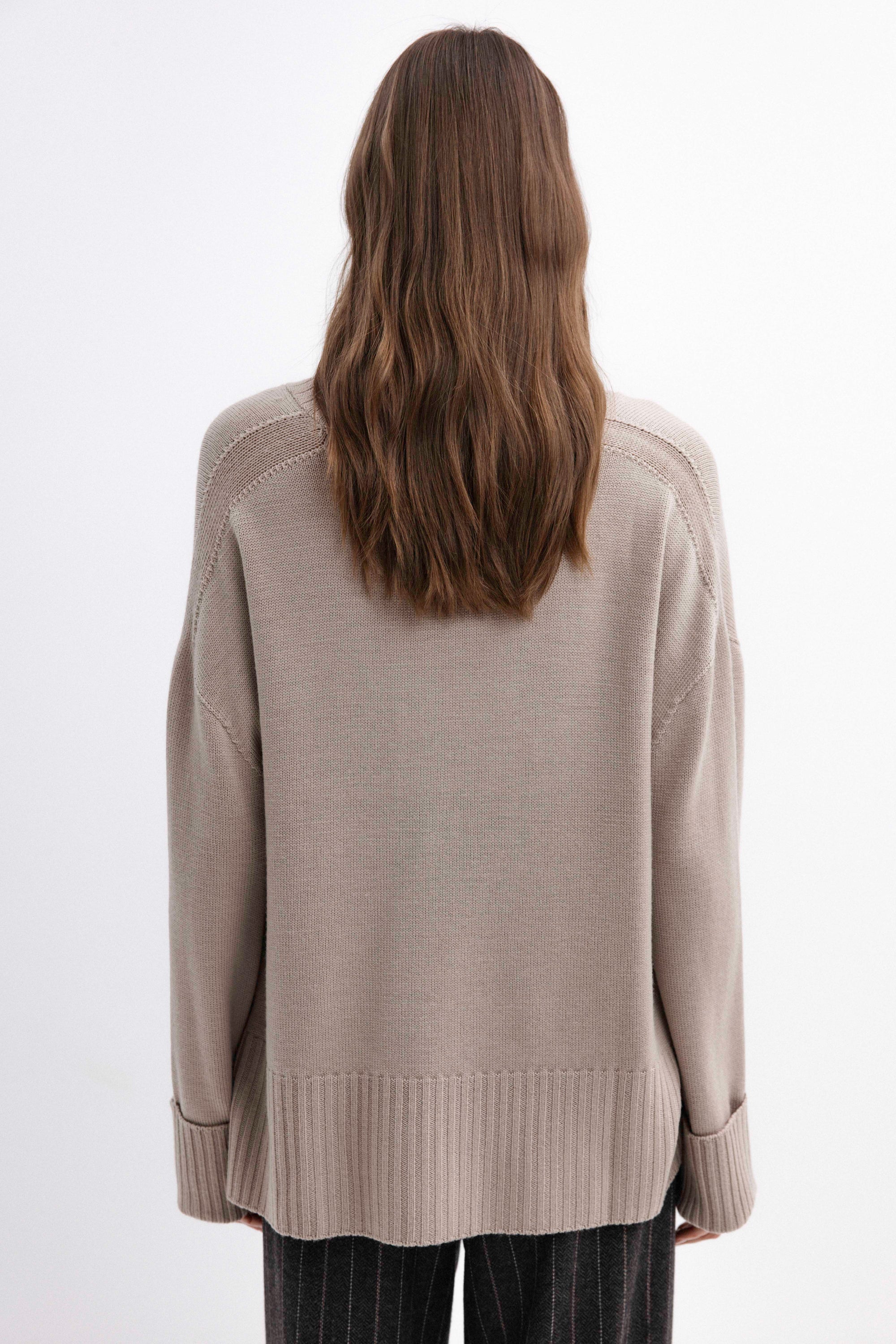 BEIGE OVERSIZED SWEATER WITH MERINO WOOL