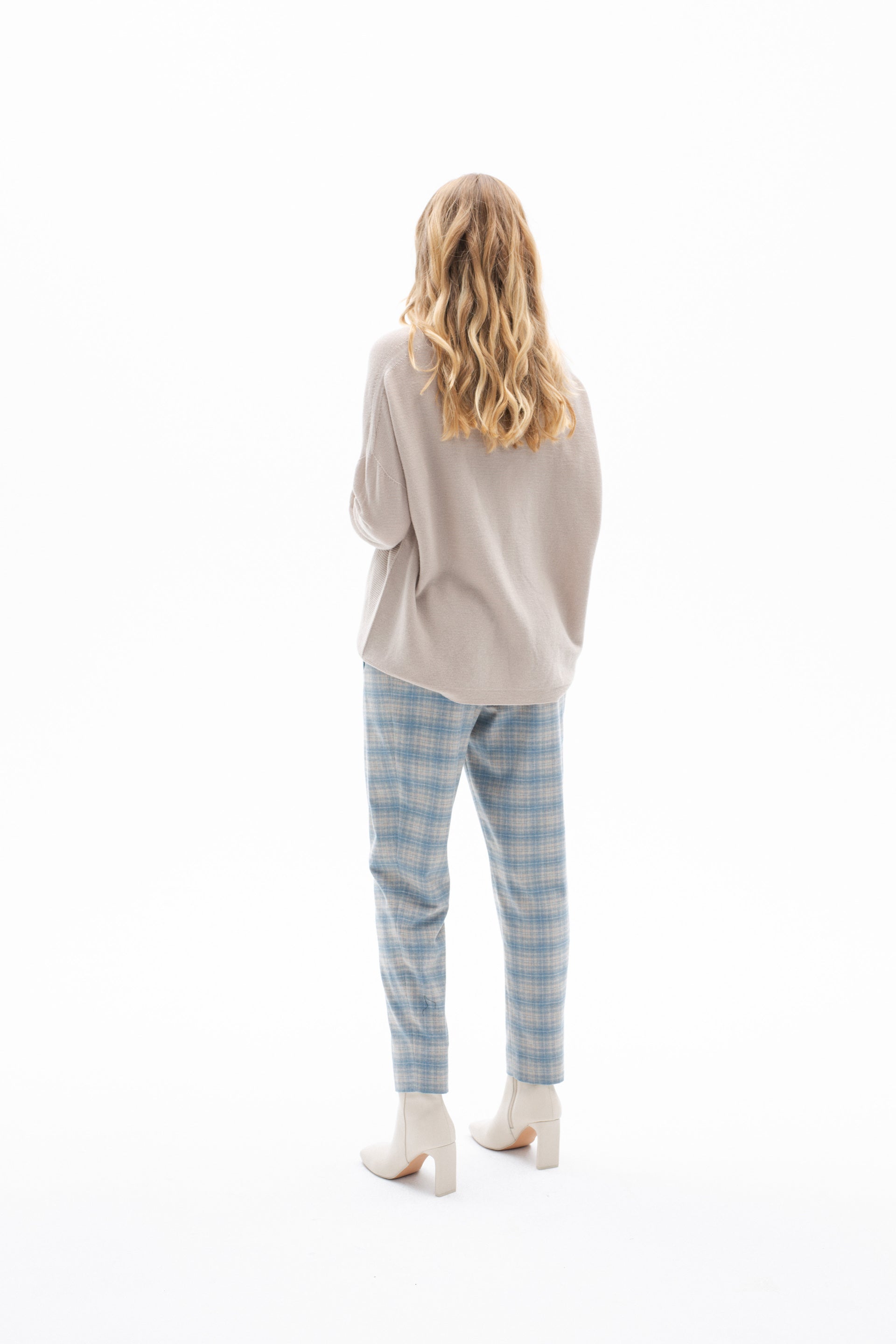 SKY BLUE PLEAT FRONT TROUSERS IN CHECKS