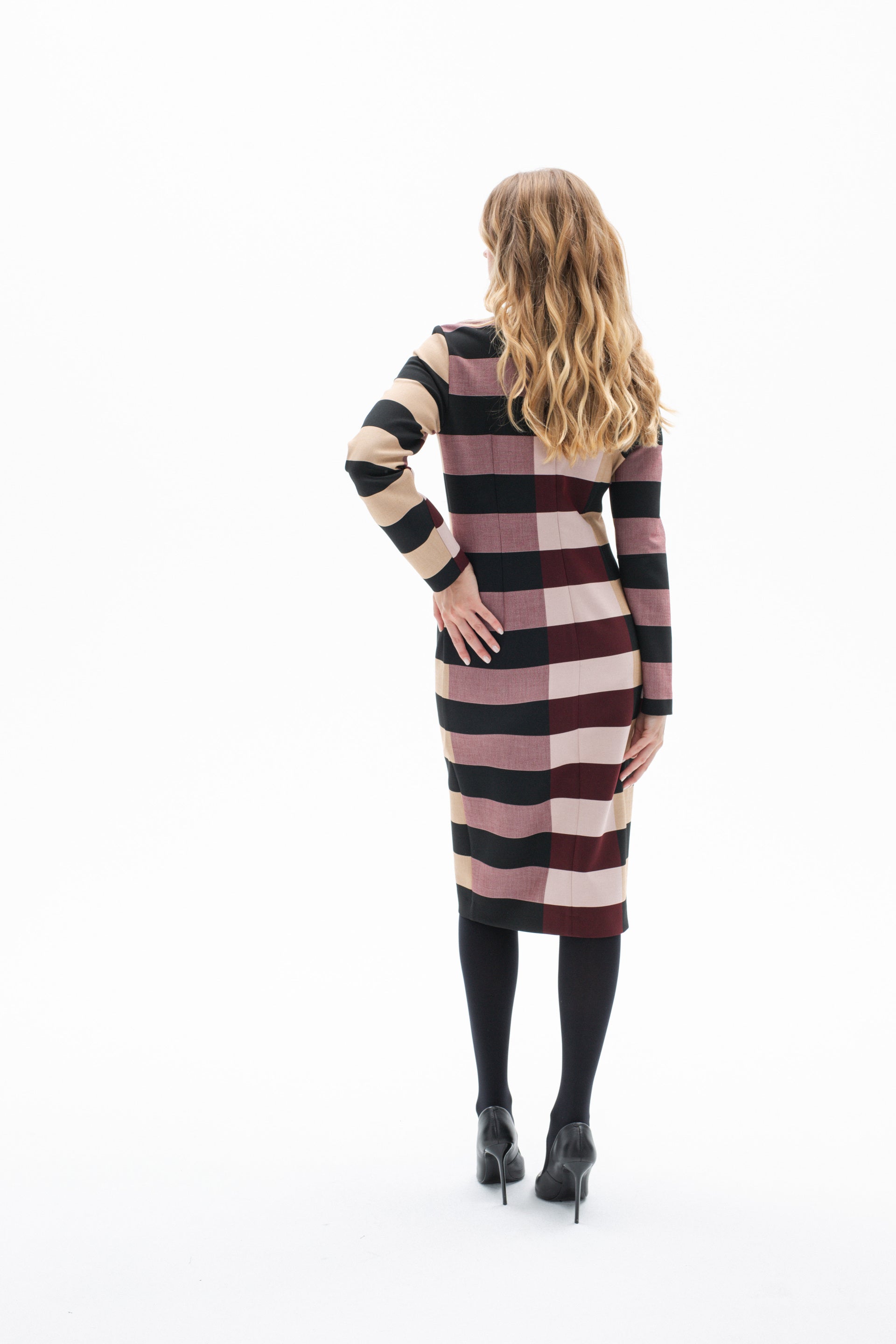 ELBAZ STRIPES LONG SLEEVE DRESS