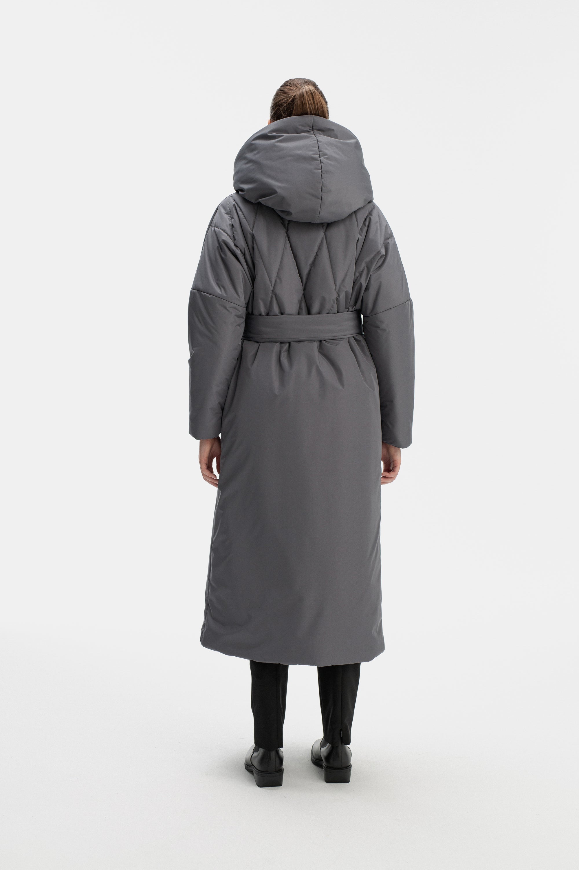LONG PADDED JACKET WITH HOOD IN GREY