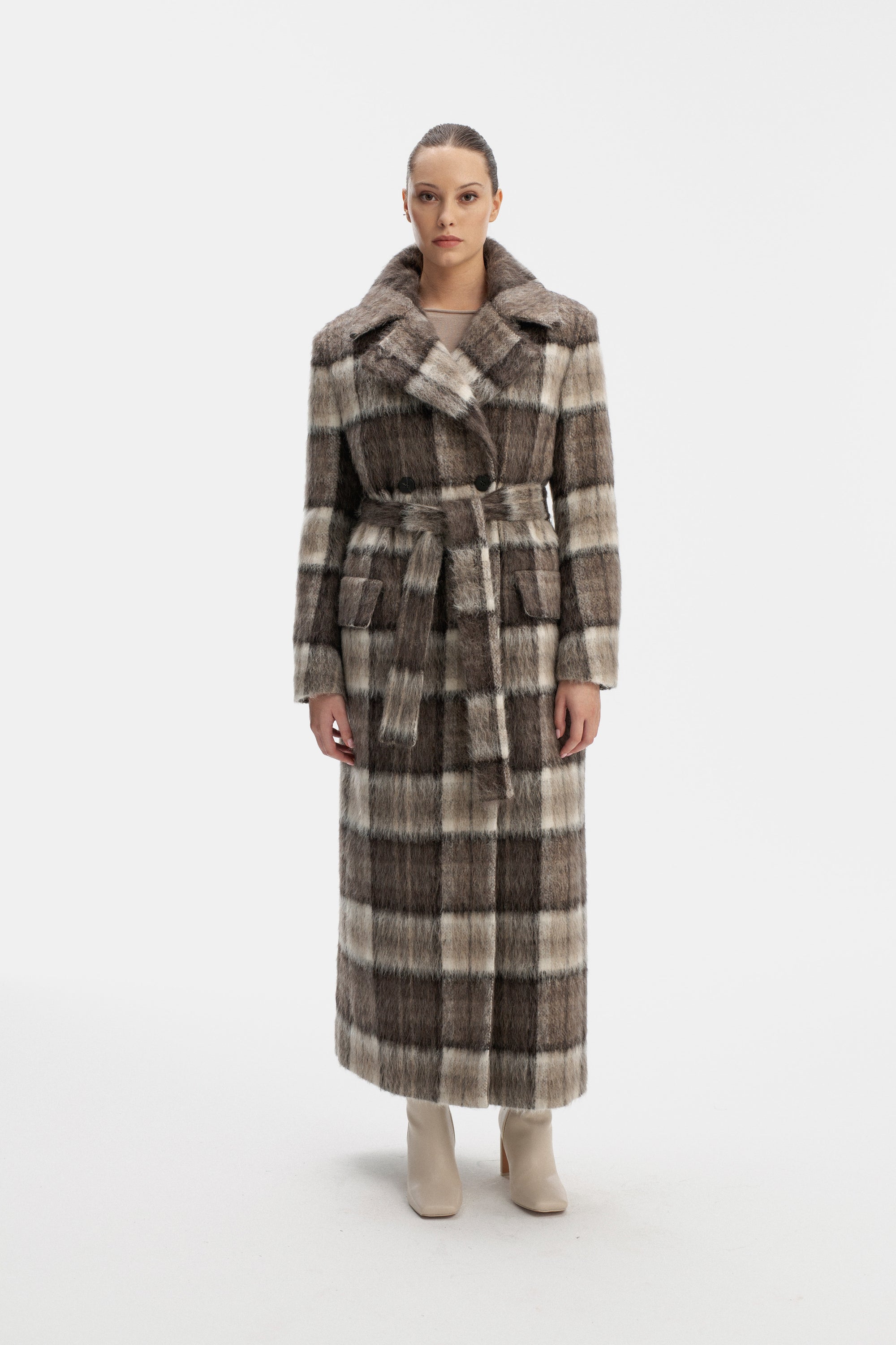 CHECKED MAXI COAT WITH MEIDA PADDING