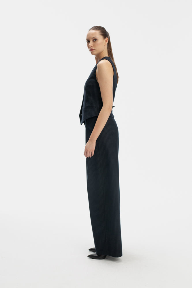 WIDE LEG NAVY TROUSERS IN STRIPE